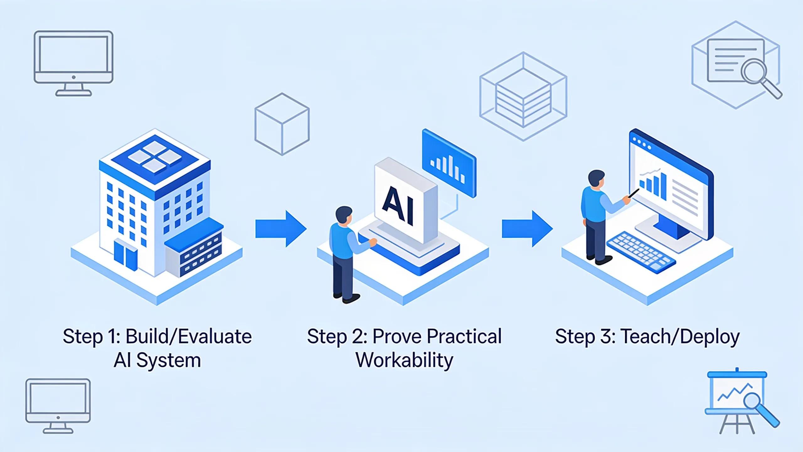 Organizations should build or evaluate AI systems by proving they work in practice before teaching