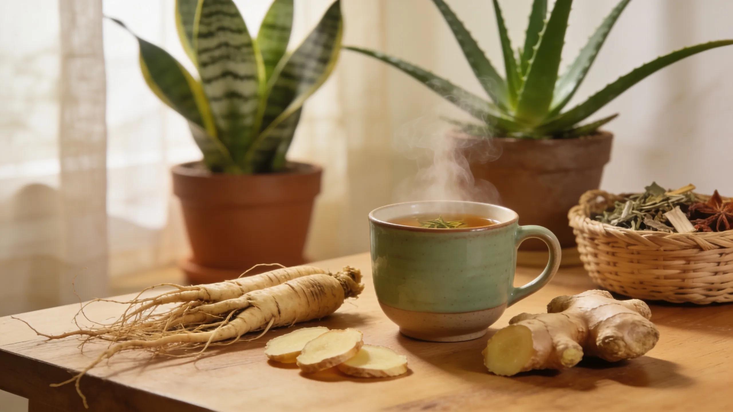Herbal remedies and tea in a serene environment promoting women's health and comfort