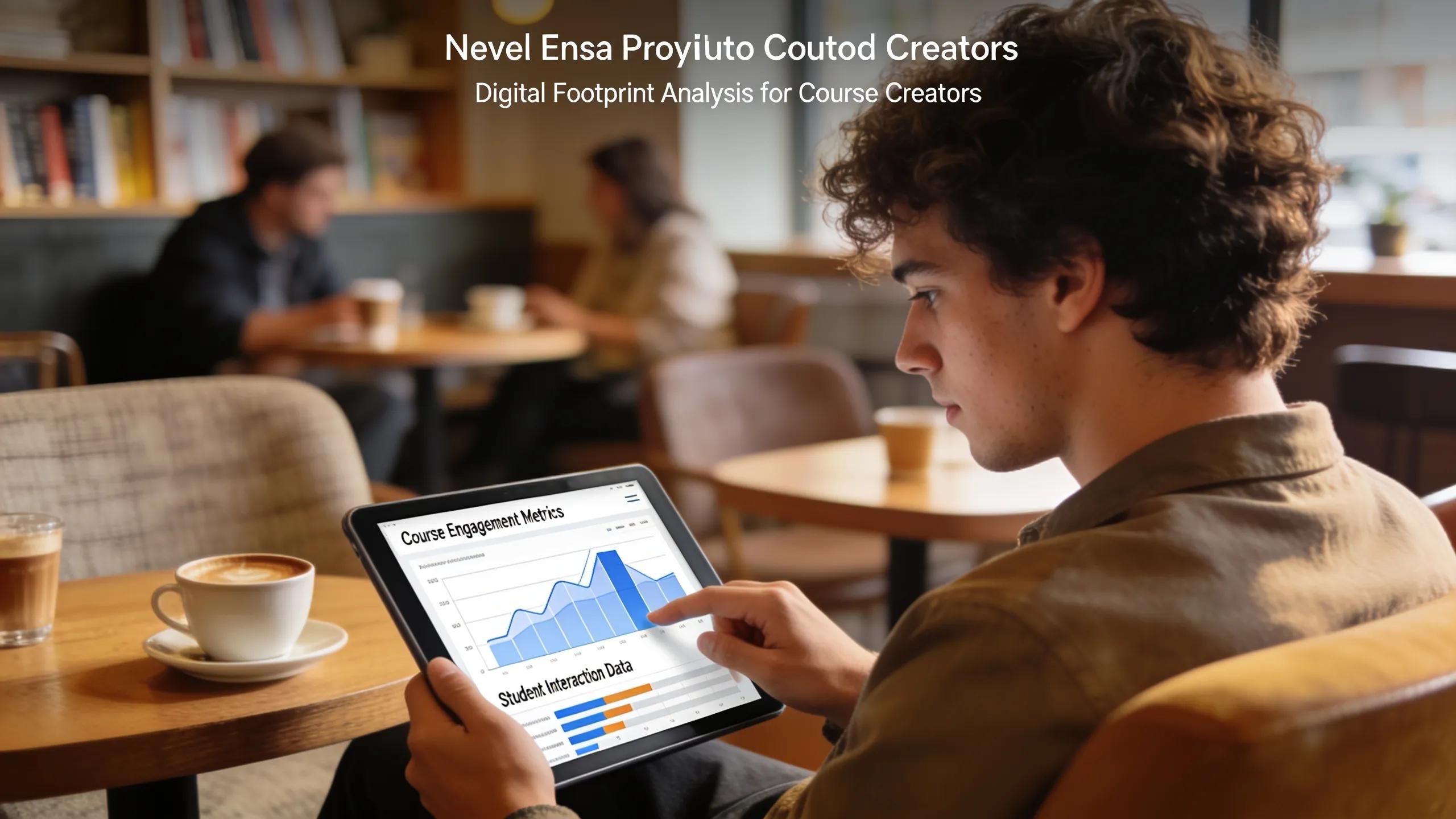 Young man analyzing data on a tablet in a café, illustrating the benefits of digital footprint analysis