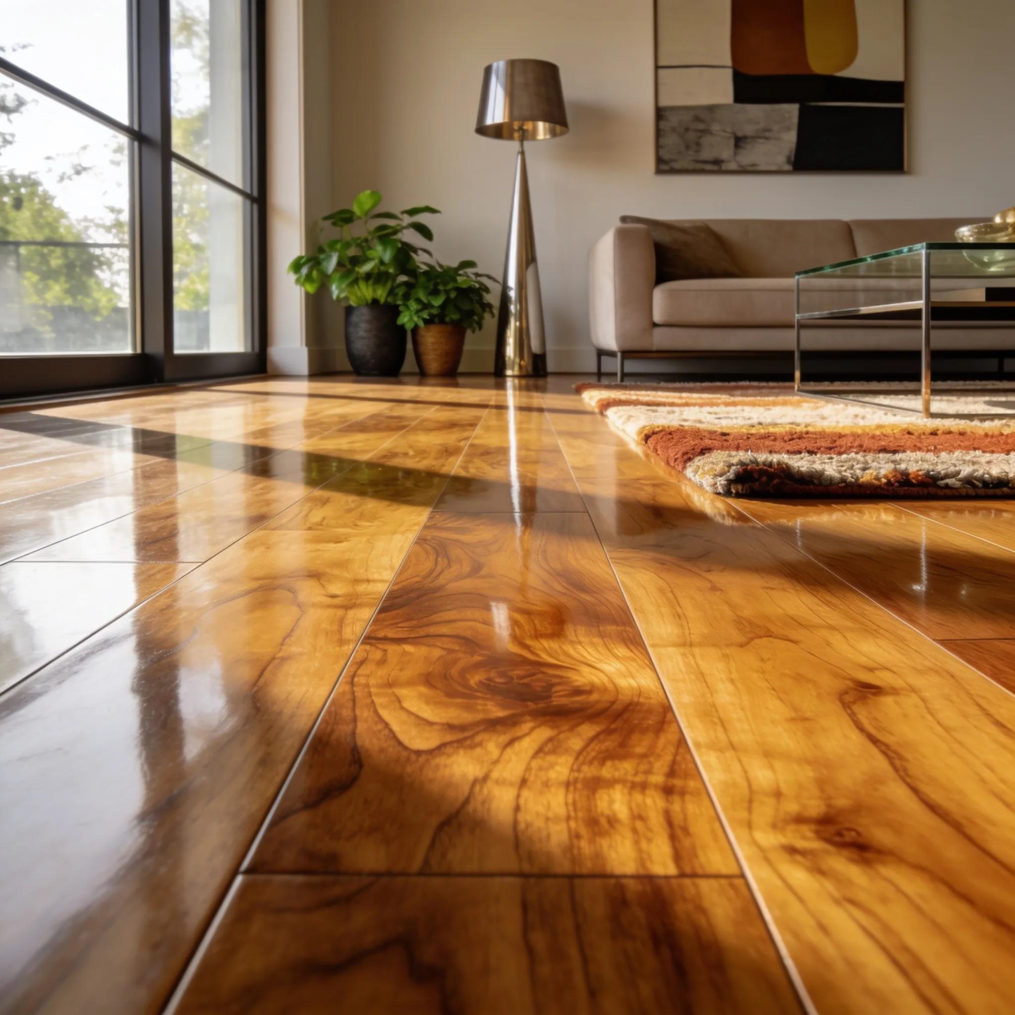 Close-up of award-worthy hardwood floor in a stylish living room showing grain and finish