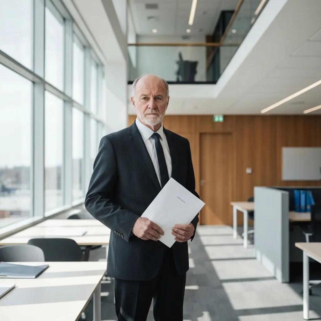 Process server delivering legal documents in Sheffield office setting