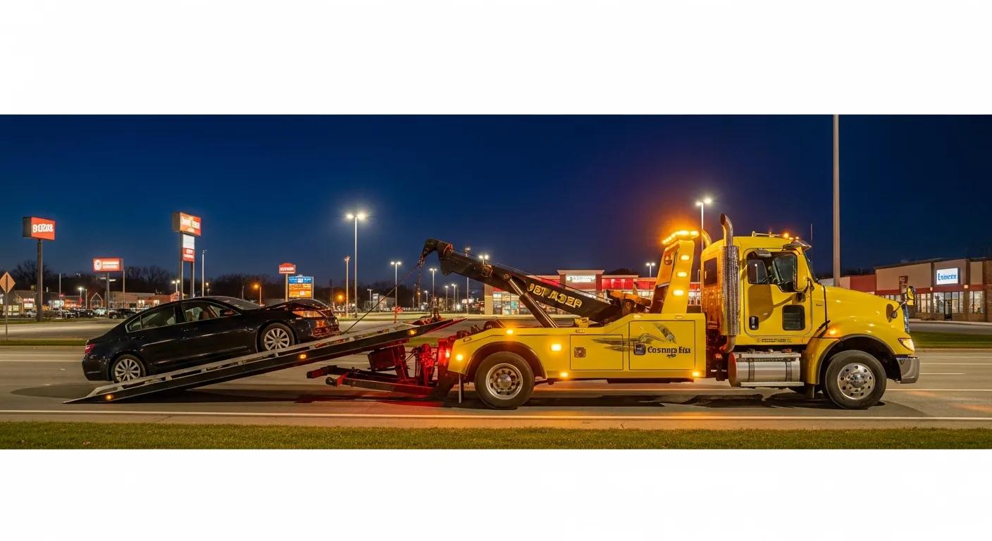 Tow truck performing emergency towing services in Warren MI