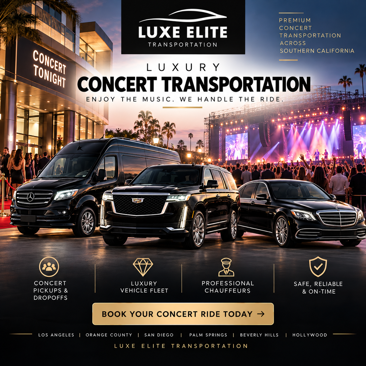 Premium Concert Rides Across Southern California Venues