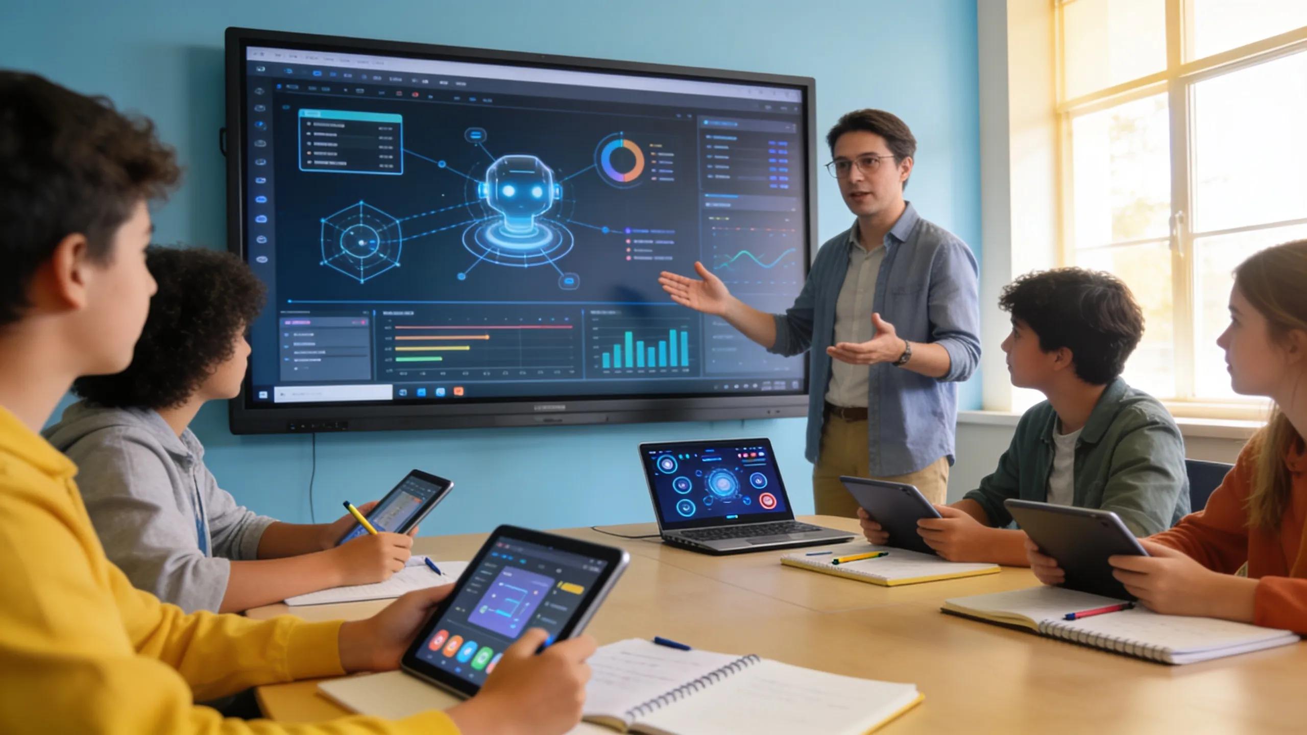 Educator utilizing digital tools to enhance student engagement in a modern classroom