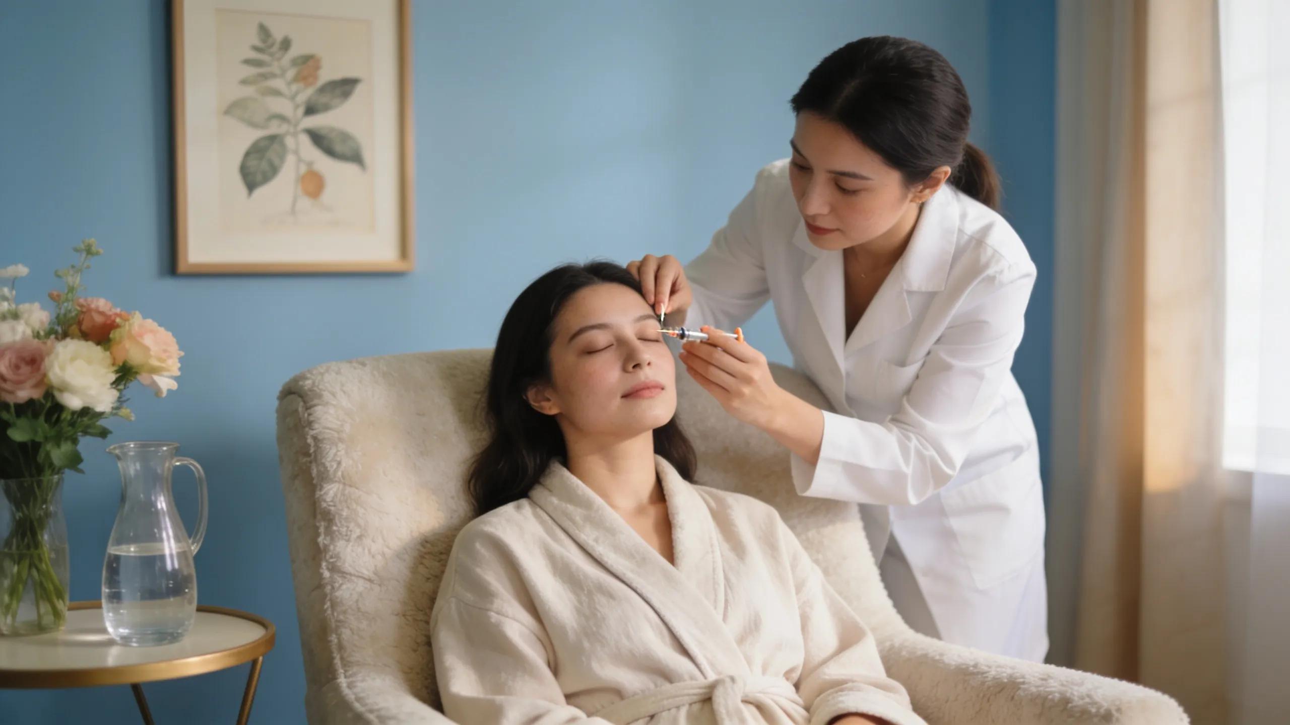 Client receiving Botox treatment in a calming environment focusing on wellness and aesthetics