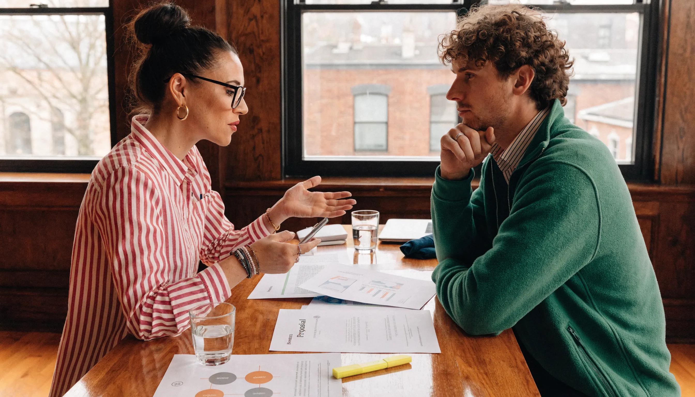 Business owner consulting with a private waste service representative about cost-effective waste collection options Business owner consulting with a private waste service representative about cost-effective waste collection options