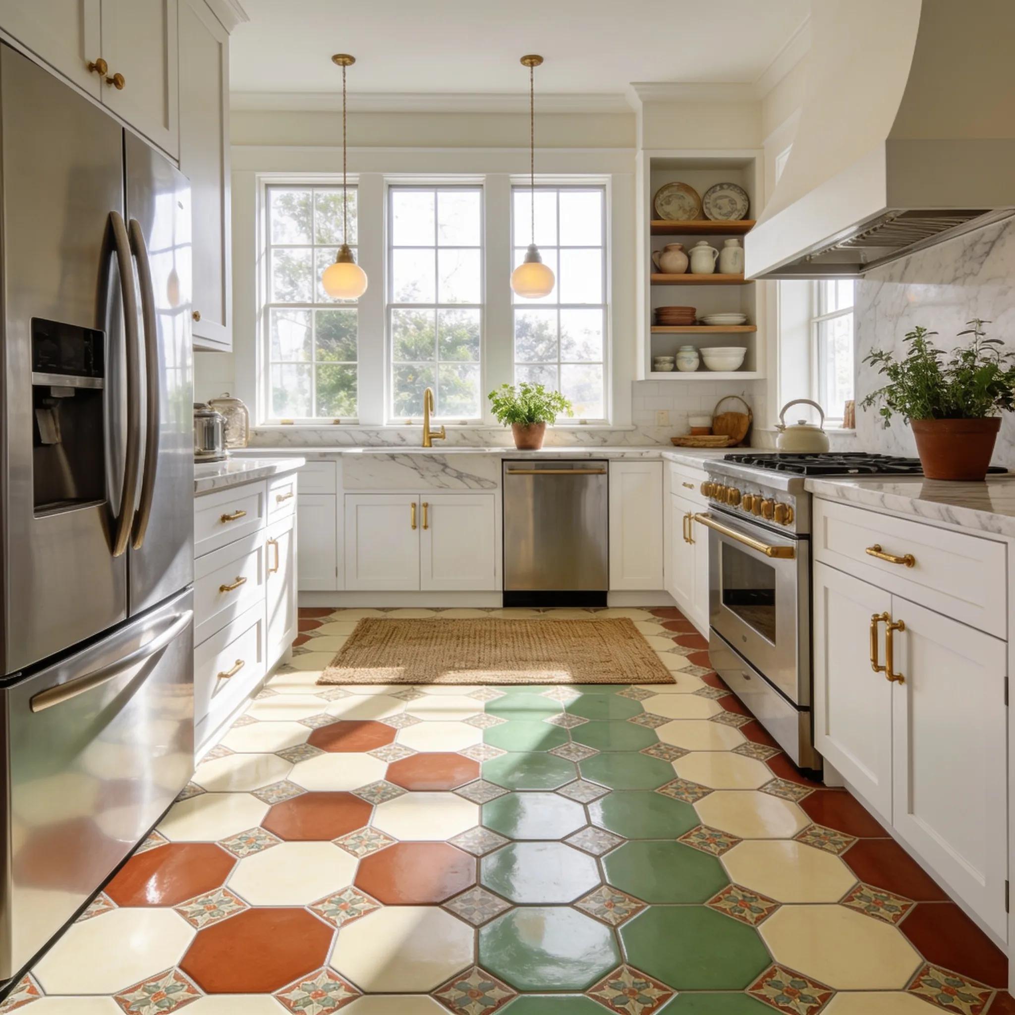 Kitchen with classic ceramic tile floor