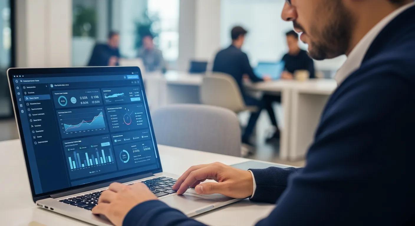 Person using an AI-driven SEO tool with digital analytics