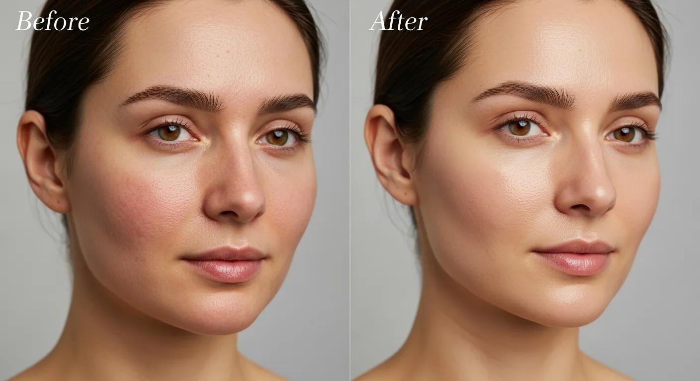 Before-and-after winter skincare treatment results showing client improvement