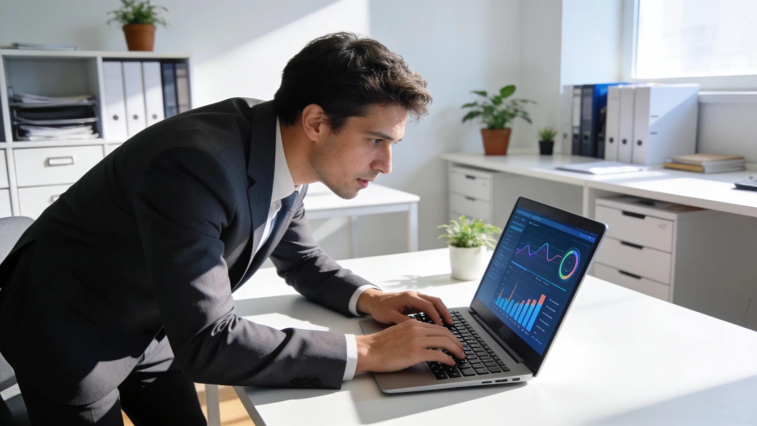 Business professional reviewing supplier performance metrics in a well-organized office setting