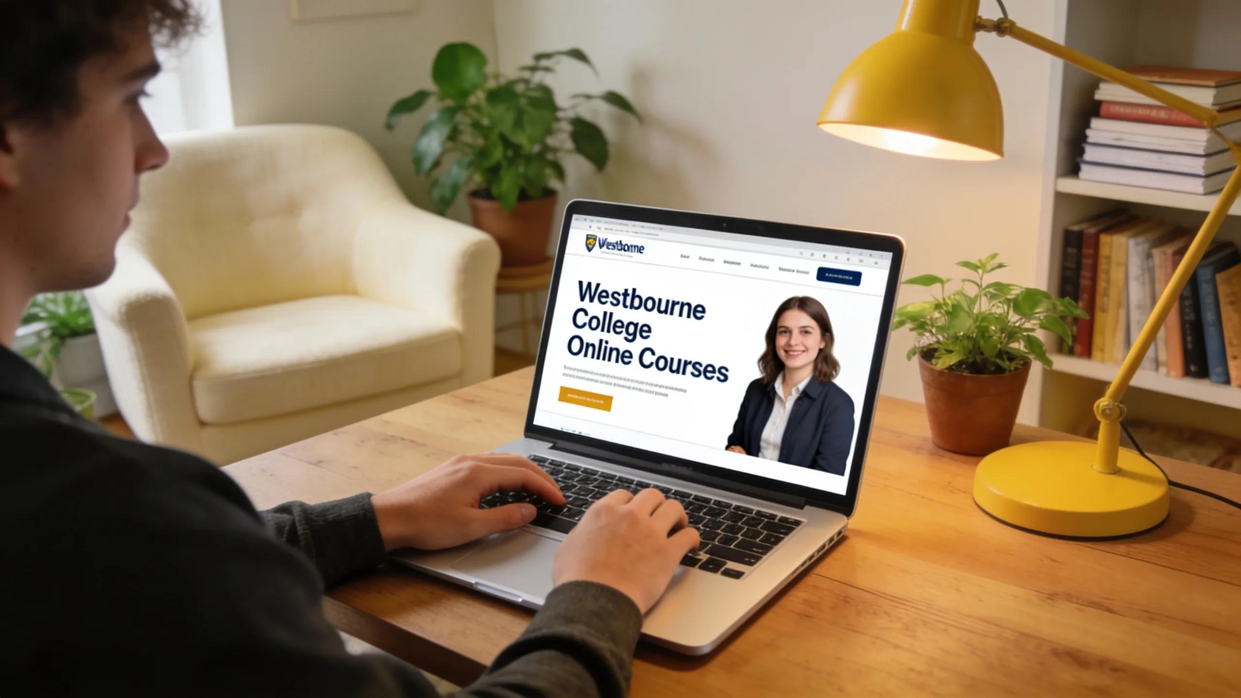 Individual enrolling in an online WHS course on a laptop, illustrating the flexible learning process
