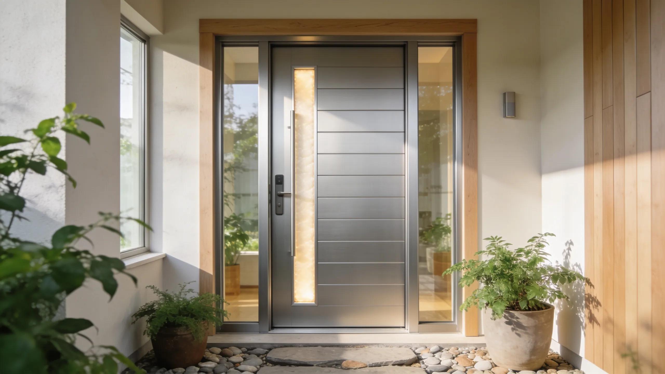 Energy-efficient aluminum door with thermal break technology and modern design.