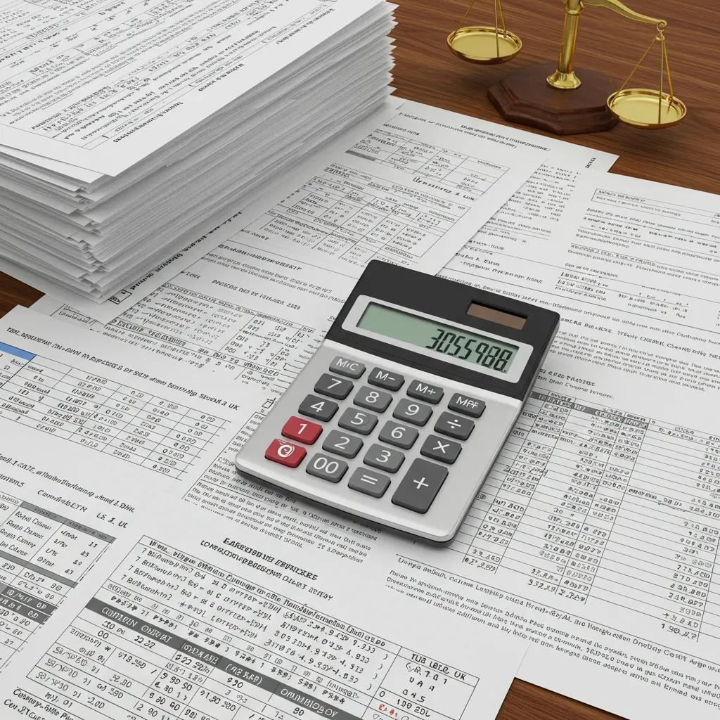 Calculator and legal documents illustrating transparent process serving costs in Cambridge