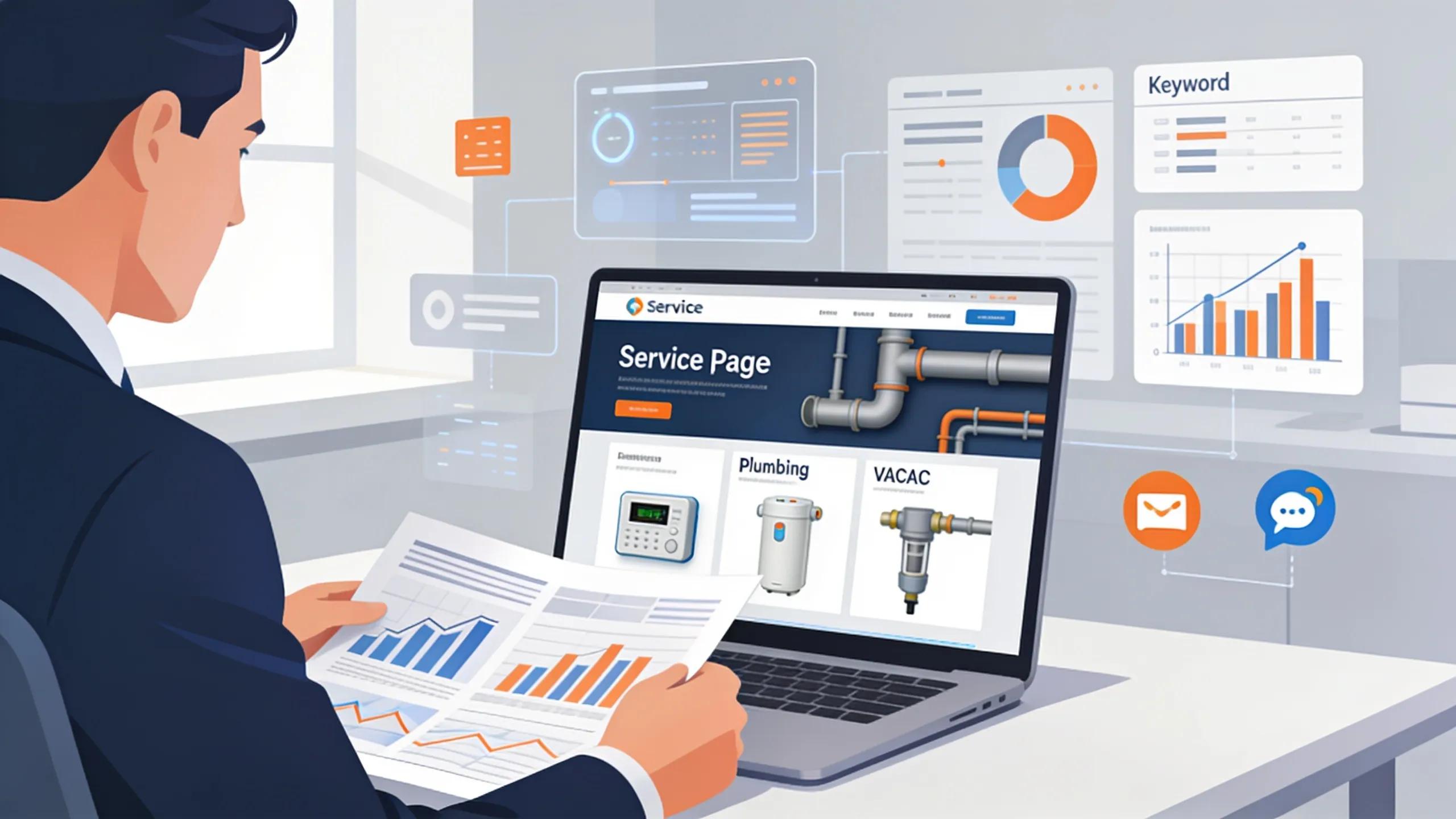 Professional workspace showing effective SEO services for plumbing and HVAC companies