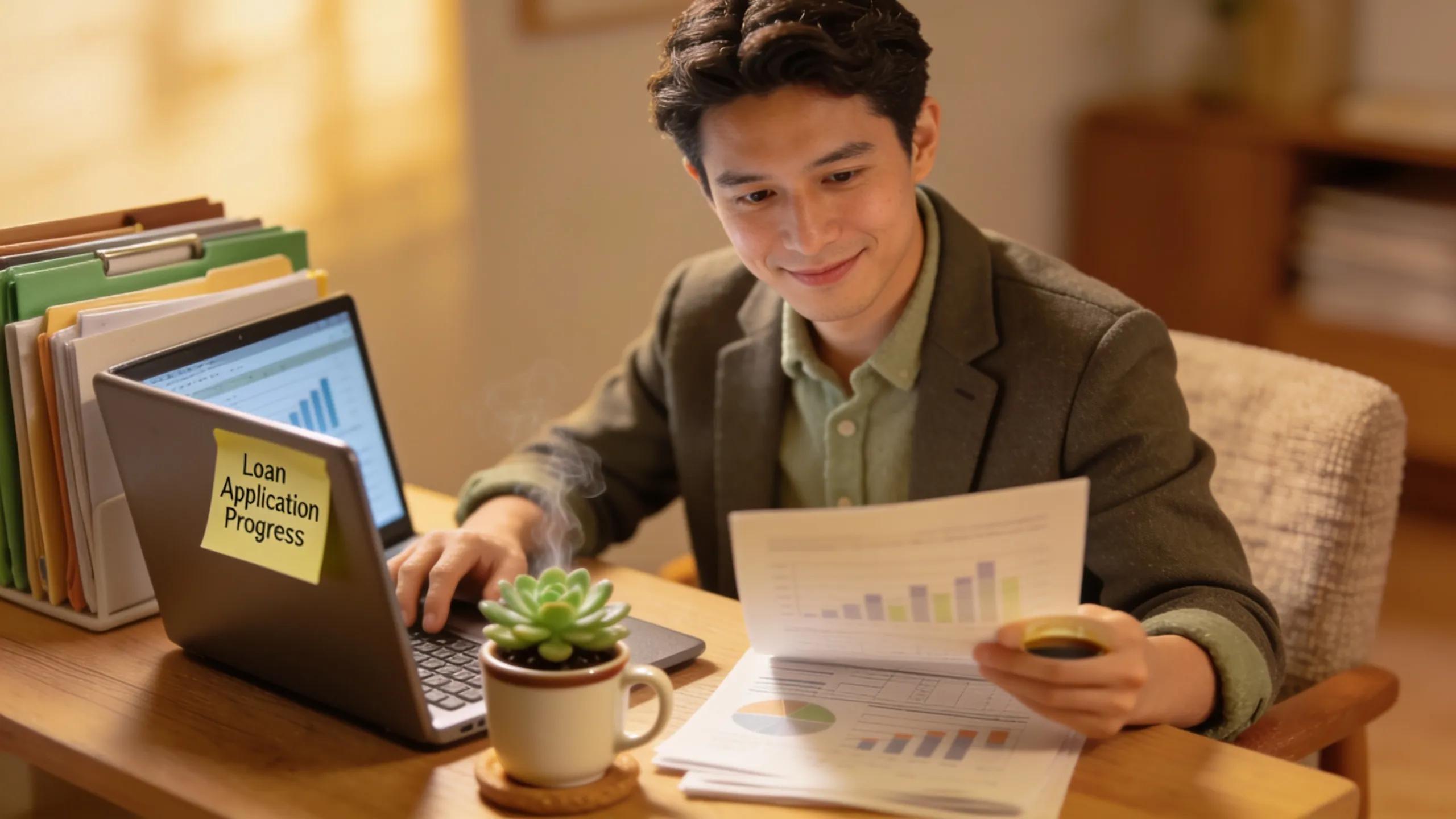 Small business owner reviewing loan documents Small business owner reviewing loan documents