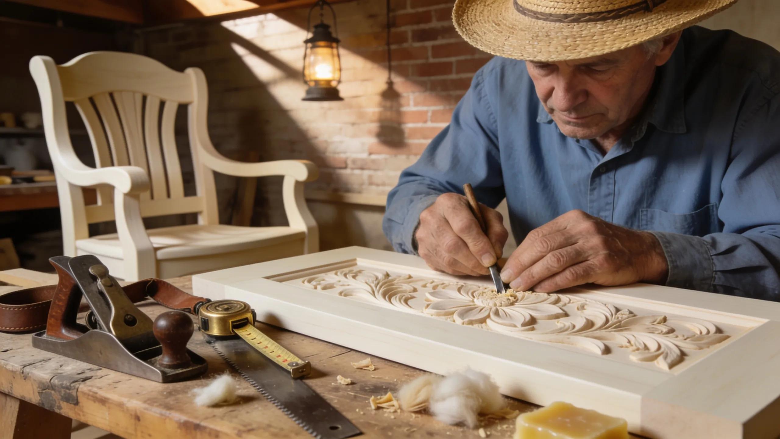 Amish artisan skillfully crafting poly furniture, highlighting craftsmanship and tradition Amish artisan skillfully crafting poly furniture, highlighting craftsmanship and tradition