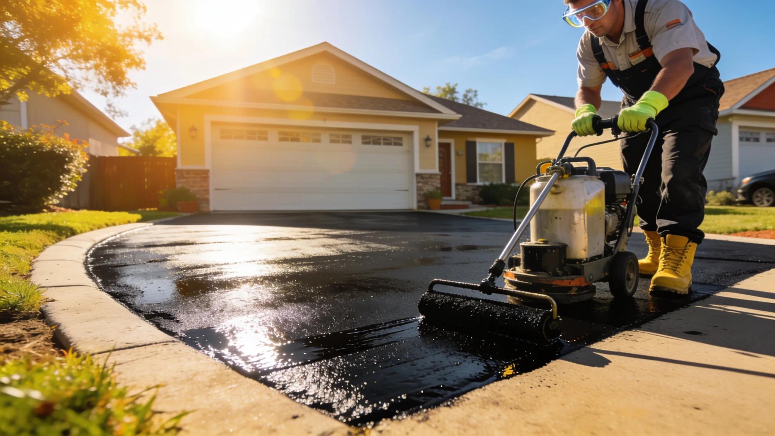 Freshly sealed asphalt driveway in Edmond, illustrating the protective benefits of professional sealcoating
