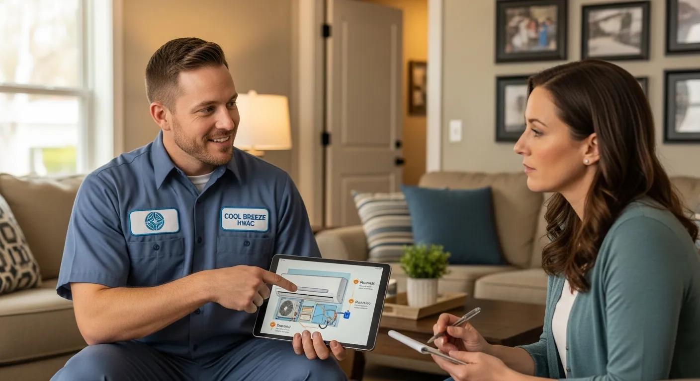 Local HVAC technician consulting with homeowner about air conditioning repair options