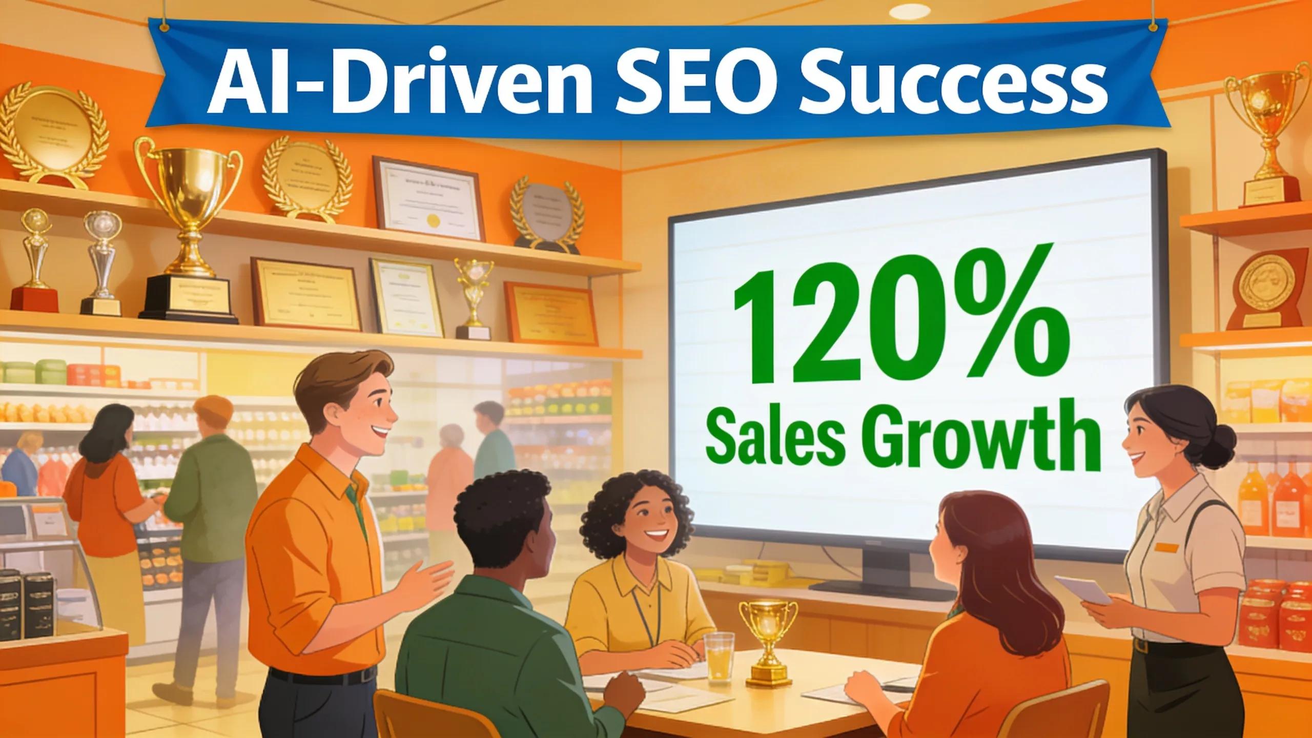 Successful small business team celebrating results from implementing AI SEO strategies Successful small business team celebrating results from implementing AI SEO strategies