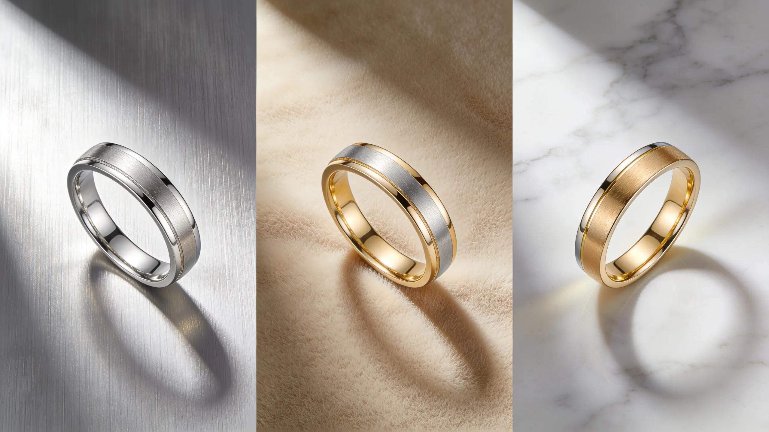 Artistic display of various wedding ring materials showcasing their unique properties