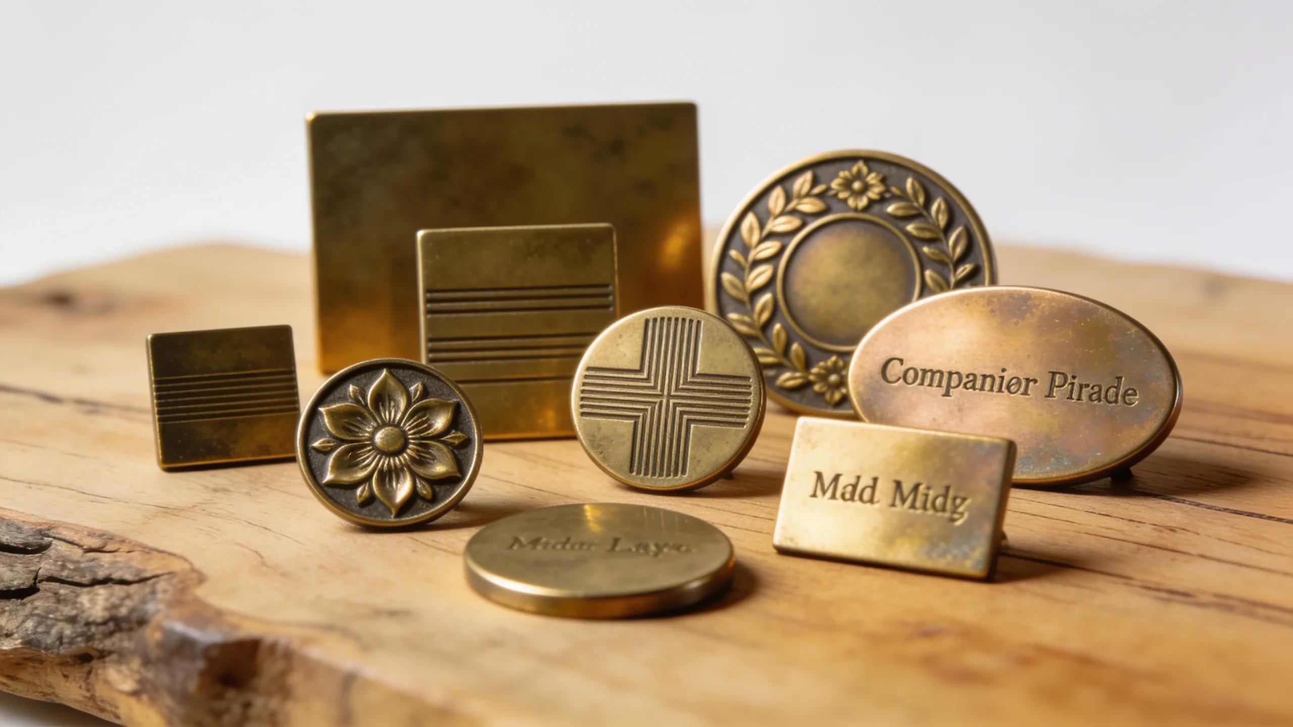 Display of various companion bronze flat plaques highlighting design customization options