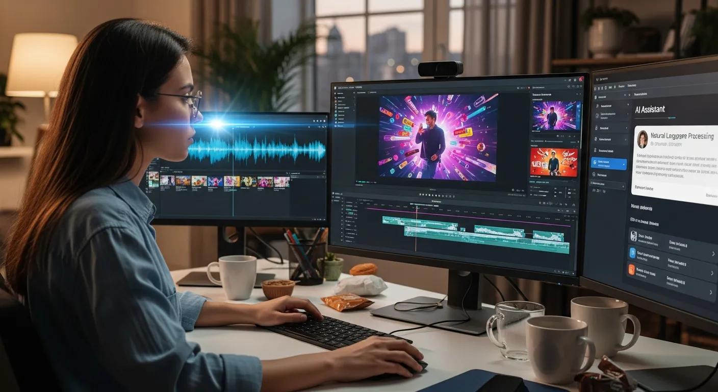 Creator using AI software to produce short-form social videos Creator using AI software to produce short-form social videos