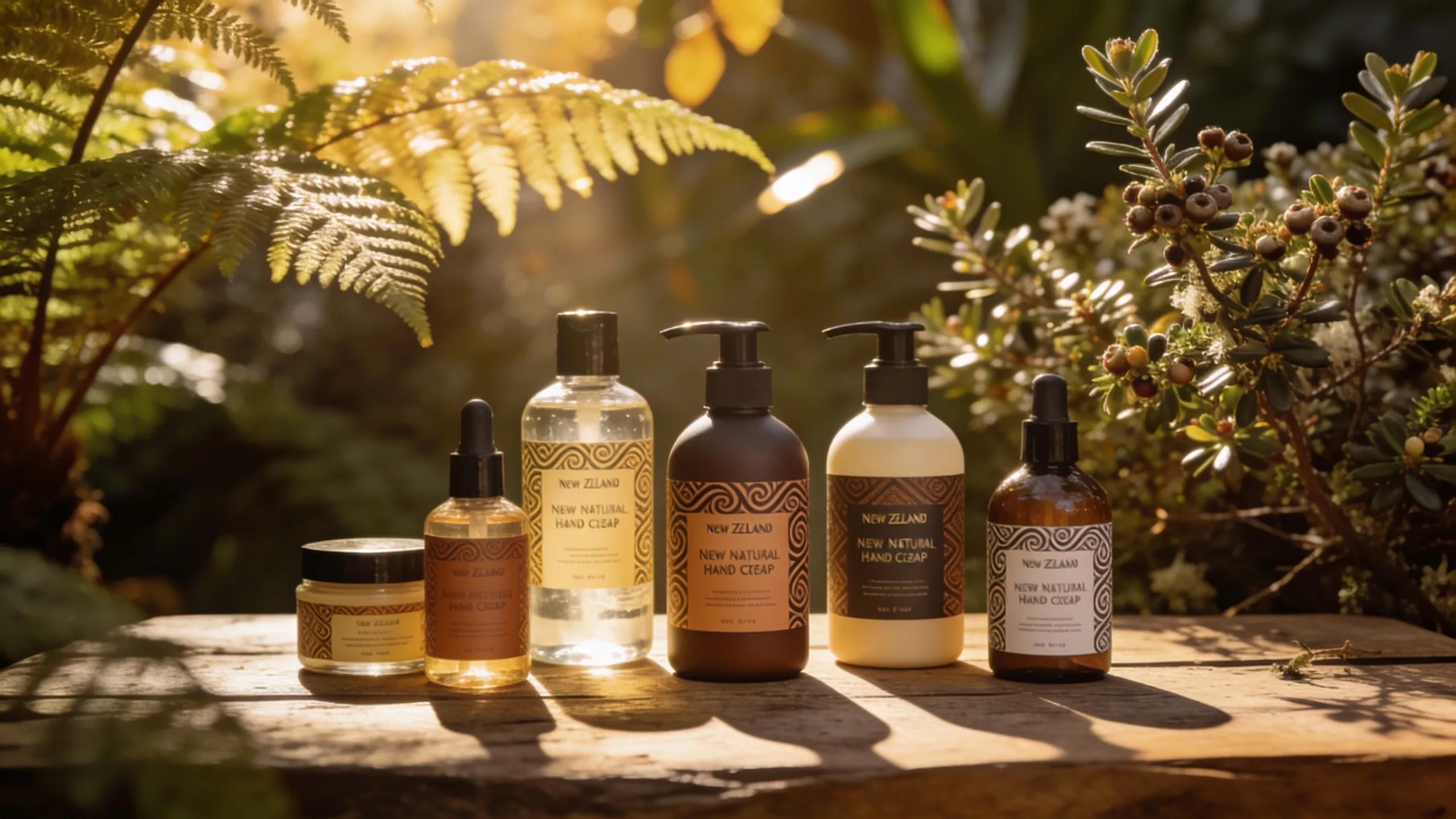Display of New Zealand natural hand care products emphasising local and sustainable skincare options
