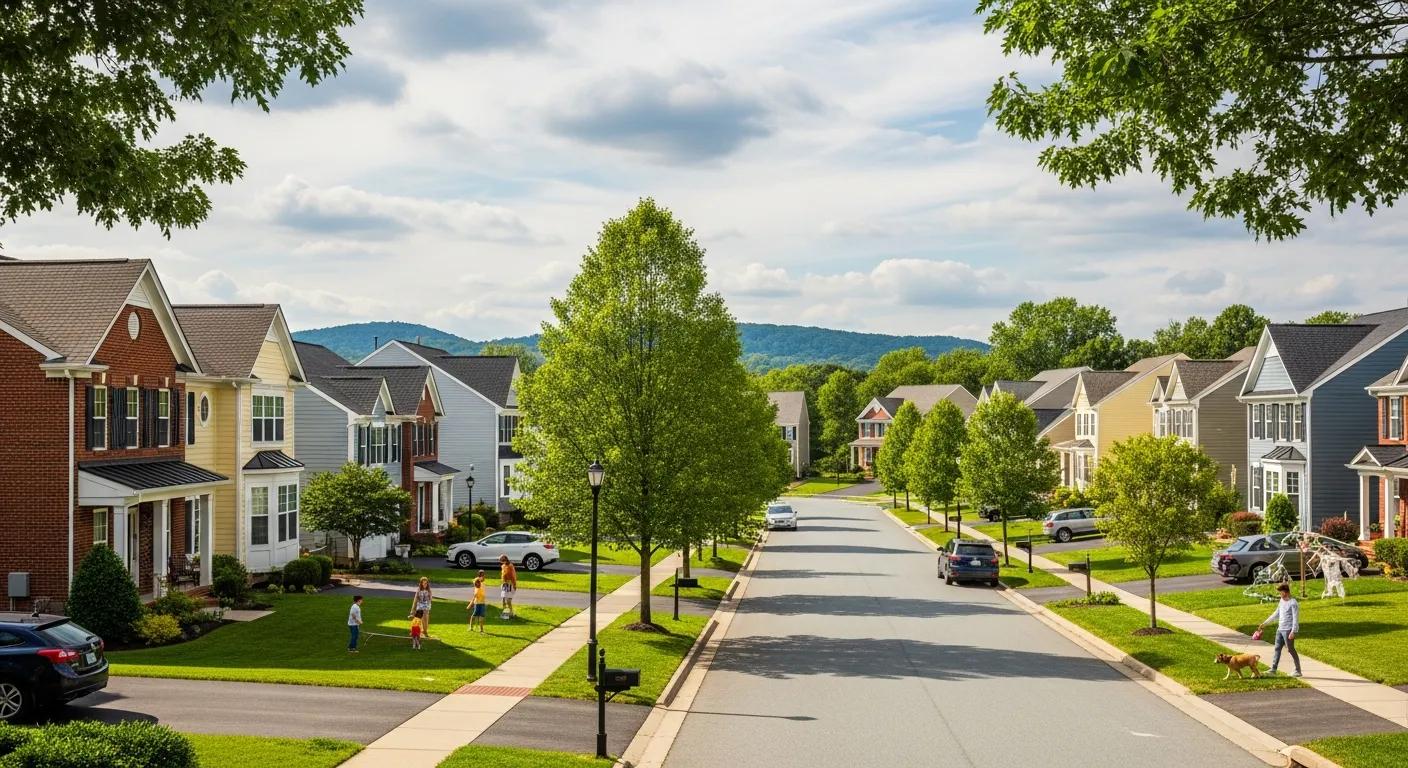 Suburban neighborhood in Prince William County with well-maintained homes