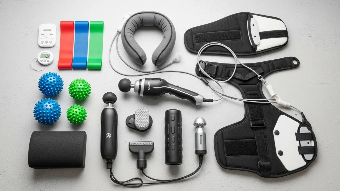 Portable spinal therapy tools including massagers and traction units for at-home rehabilitation