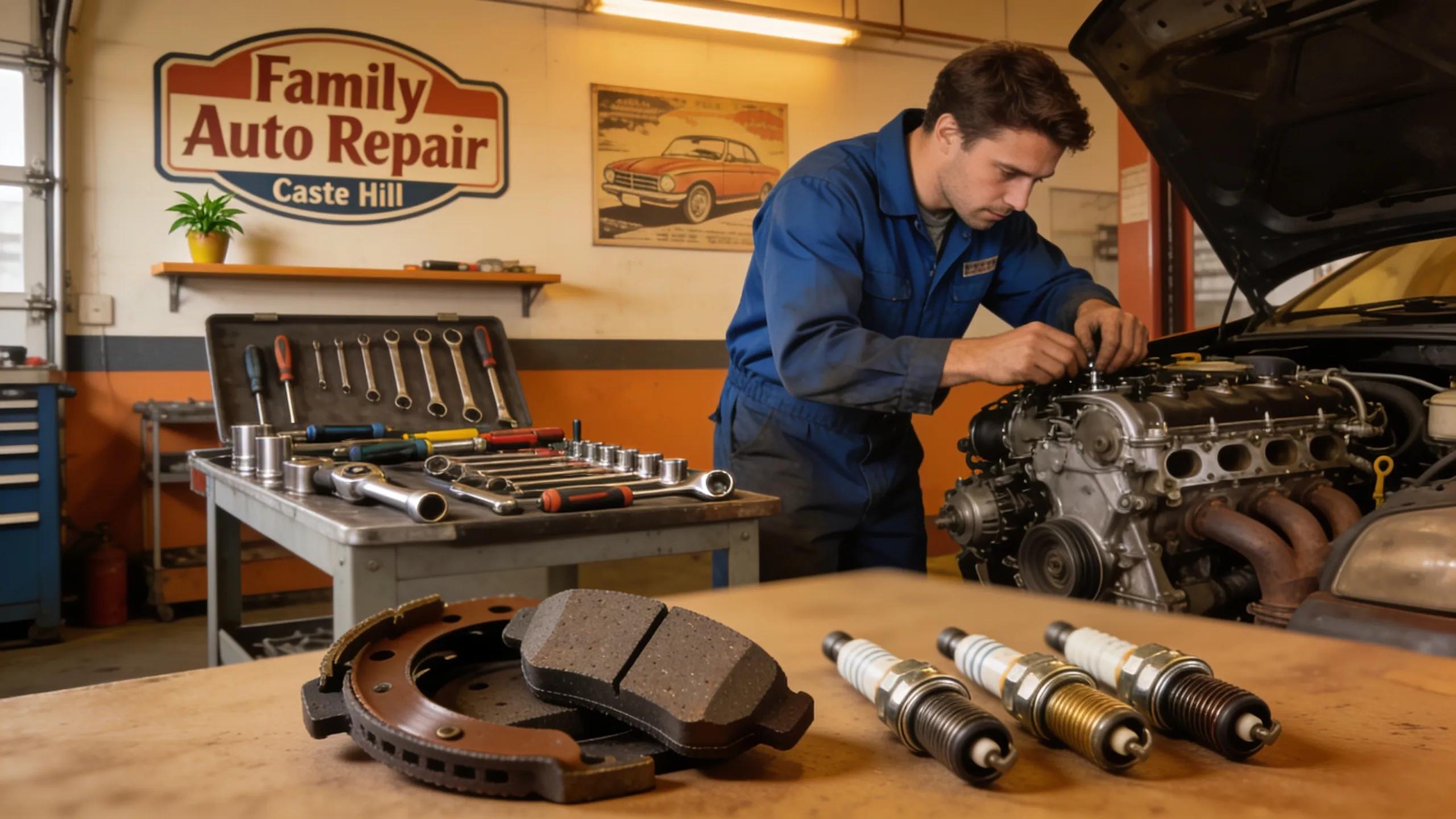 Auto repair shop in Castle Hill with a mechanic working on a car, embodying family-run values and trust