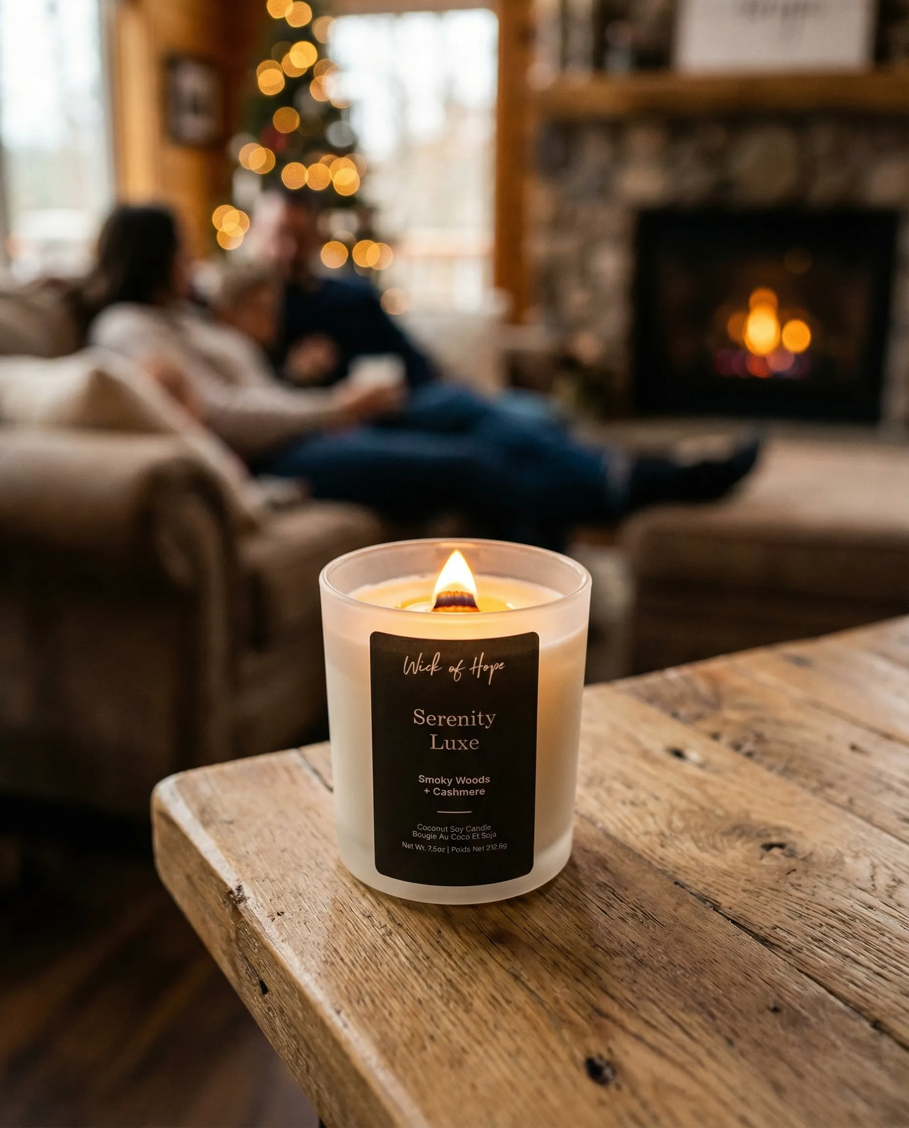 Wick of Hope candle being lit in a cozy setting, showcasing its eco-friendly and social mission