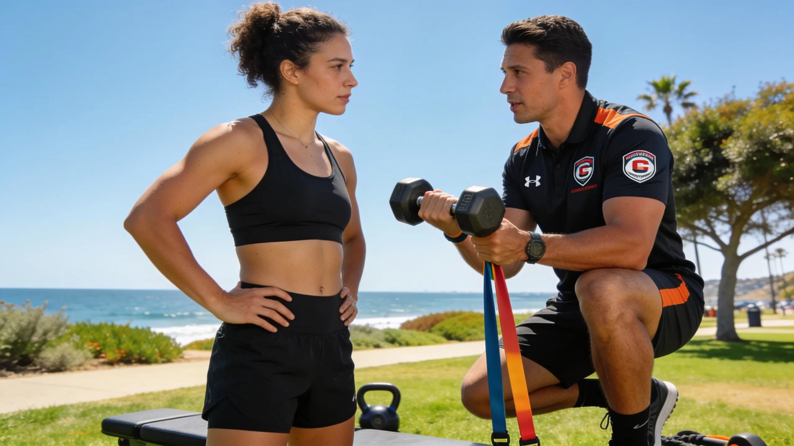 Person engaging with a strength and conditioning coach outdoors, symbolizing effective selection of trainers in fitness training