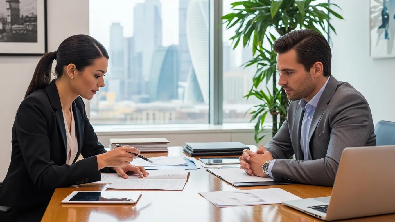 Professional consultation on mortgage title issues in a modern office