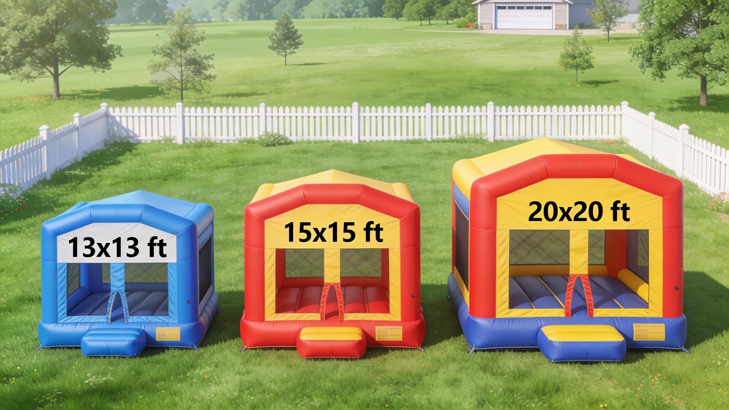 Comparison of different bounce house sizes in a backyard setting