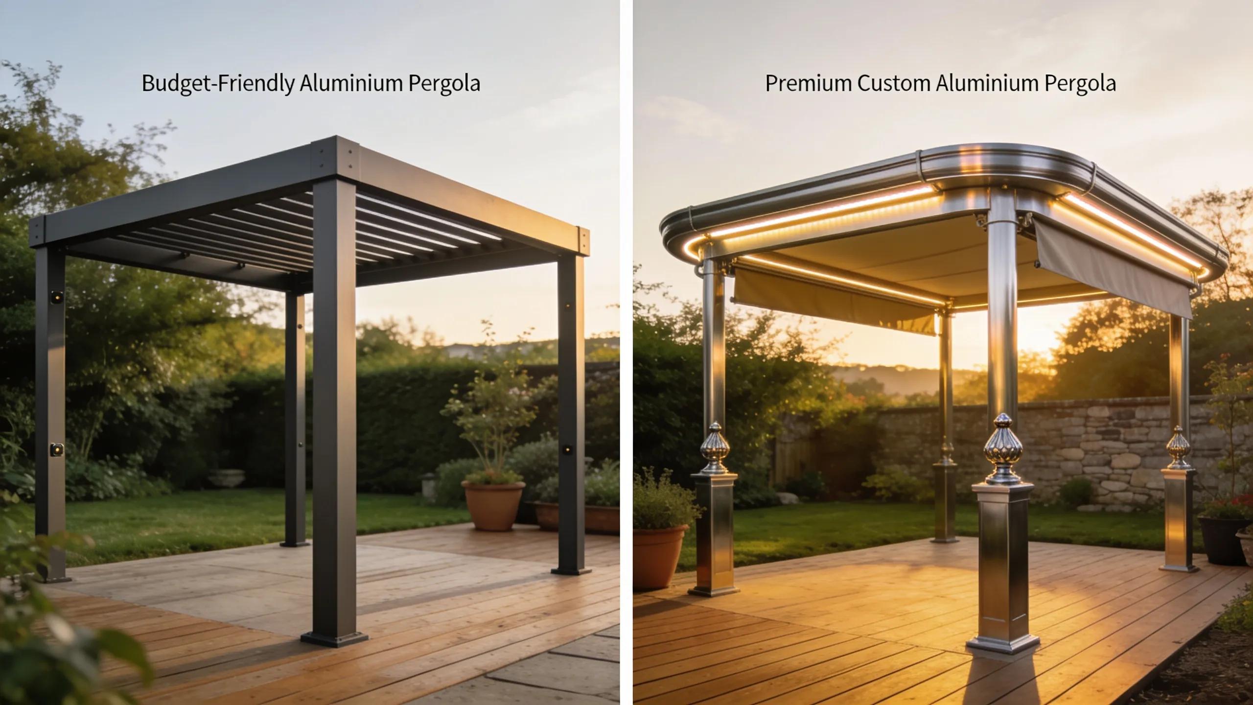 Comparison of budget-friendly and premium aluminium pergolas in a UK outdoor setting