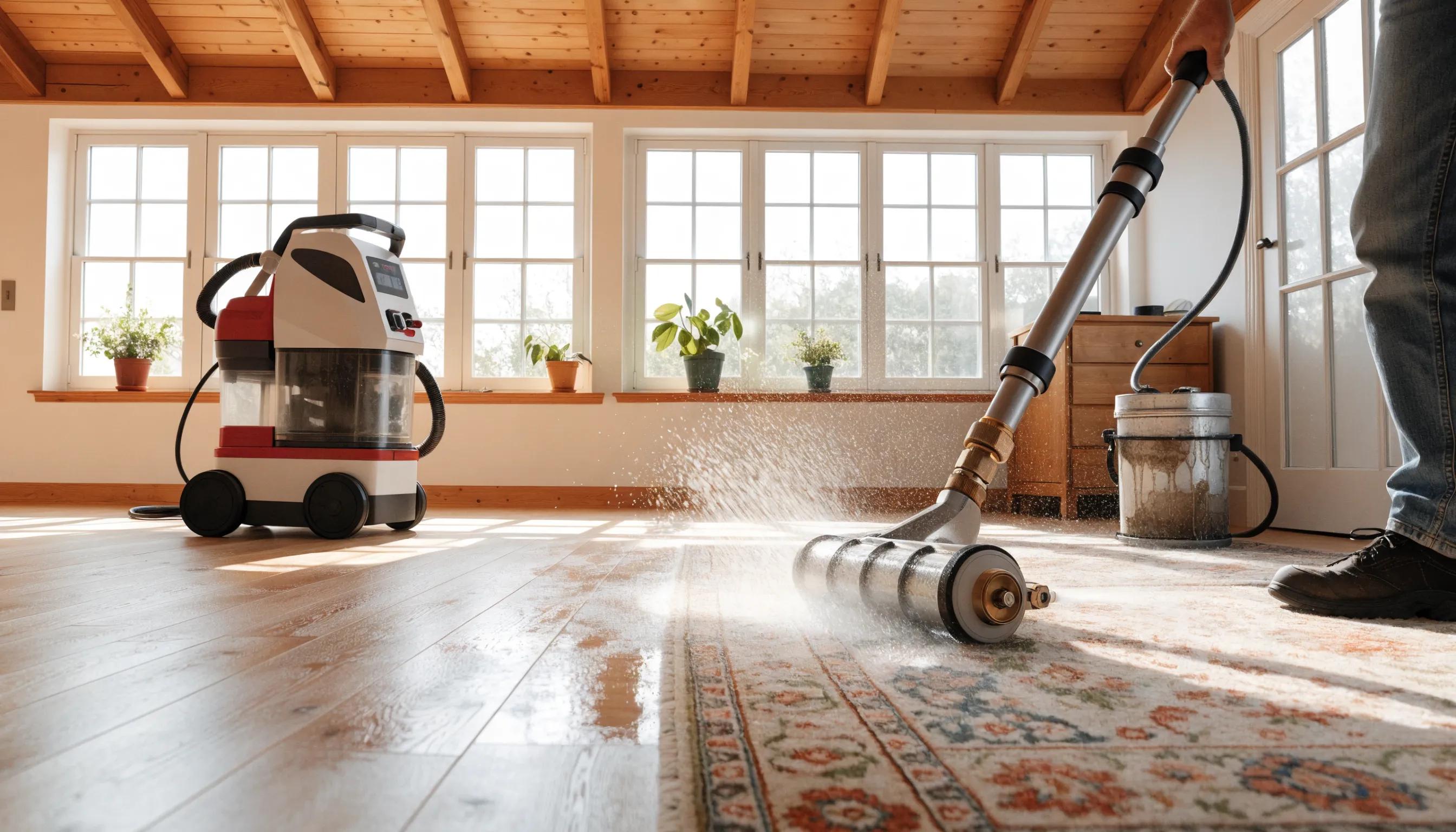 Visualization of rental carpet cleaning machines and professional cleaning tools side by side