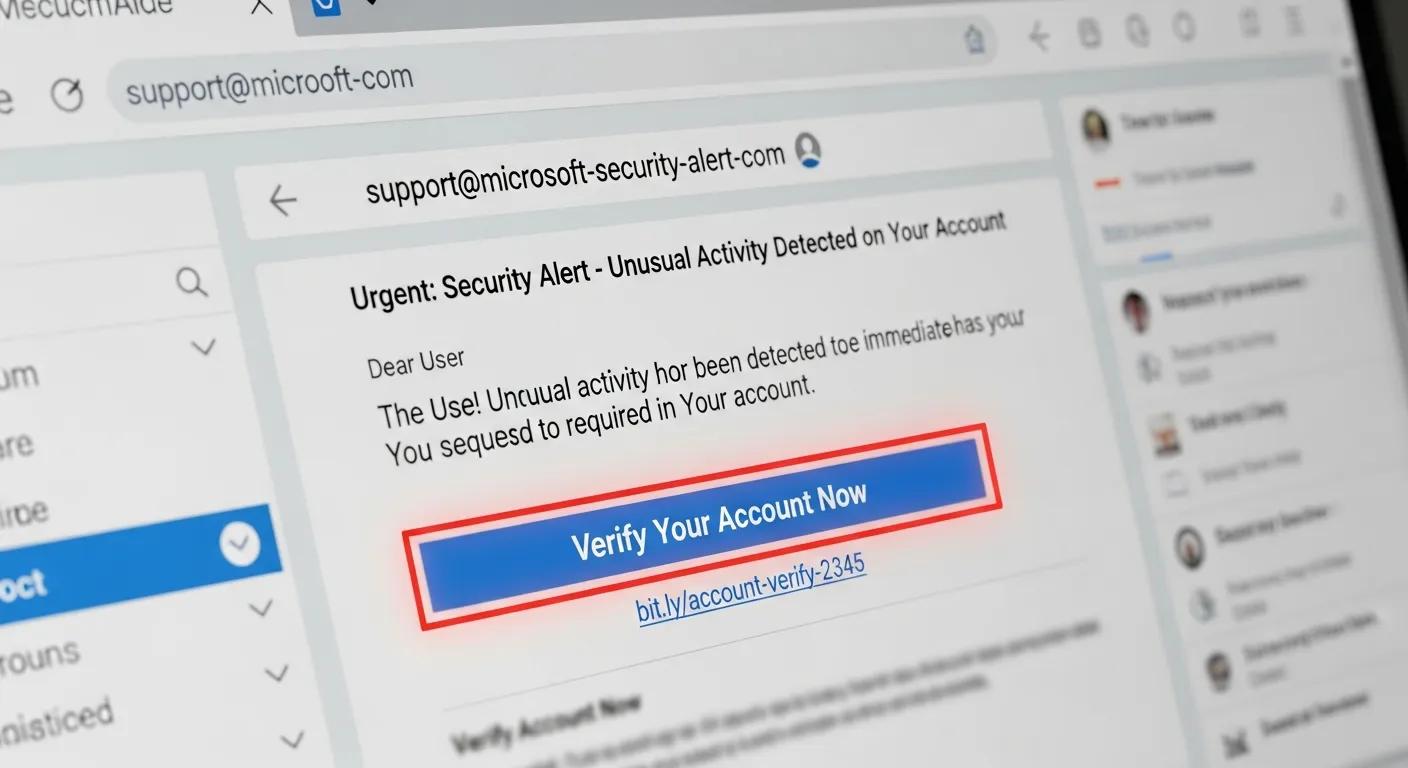 Close-up of a suspicious email showing a questionable sender and a highlighted link