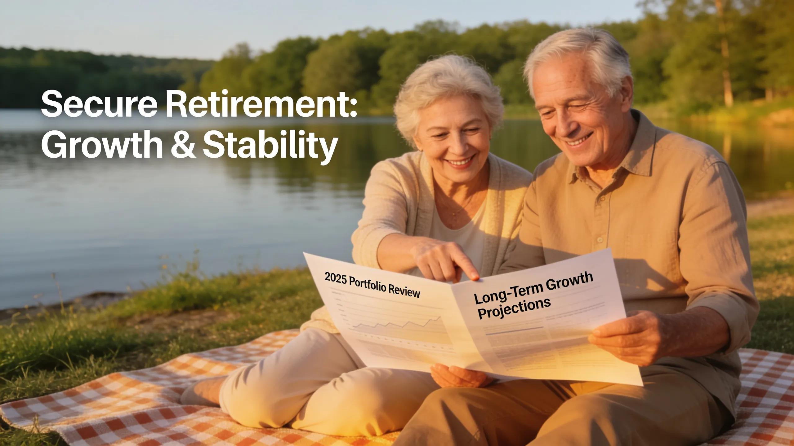 Elderly couple discussing investment strategies outdoors, representing retirement planning and growth opportunities