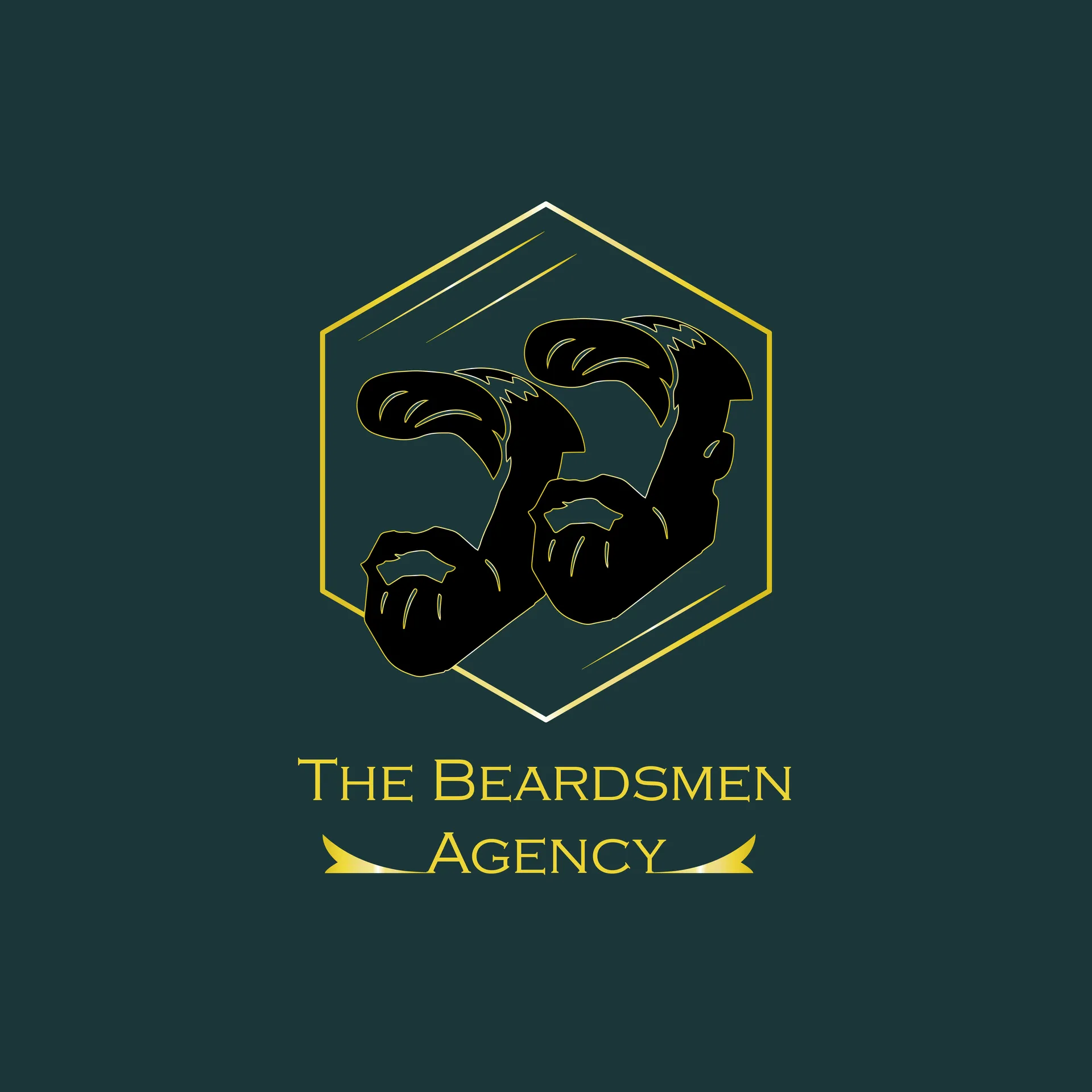 Stylized logo featuring two hands forming a beard silhouette with text below.