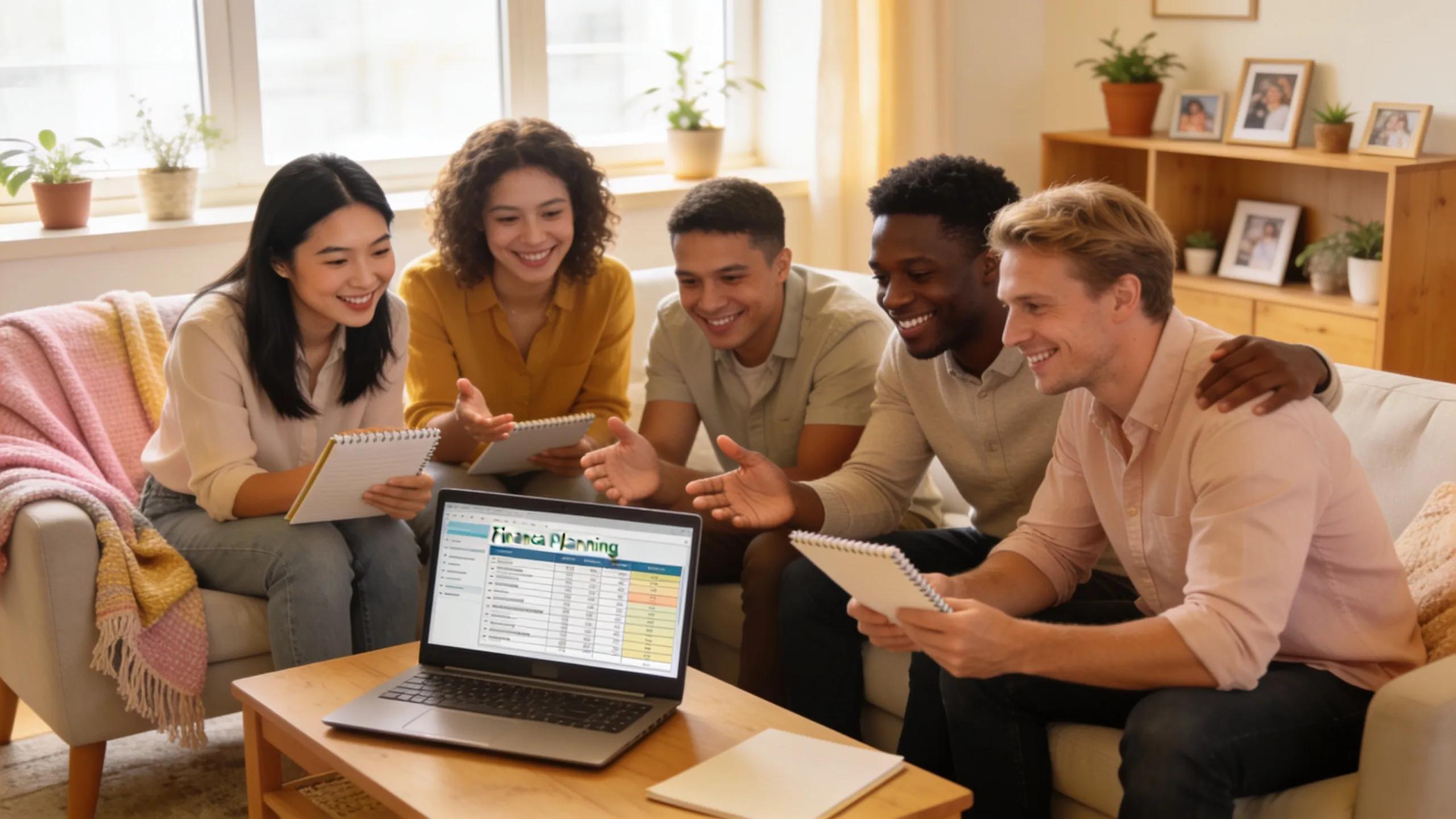 Friends discussing eligibility for payday loans with laptops in a cozy living room setting