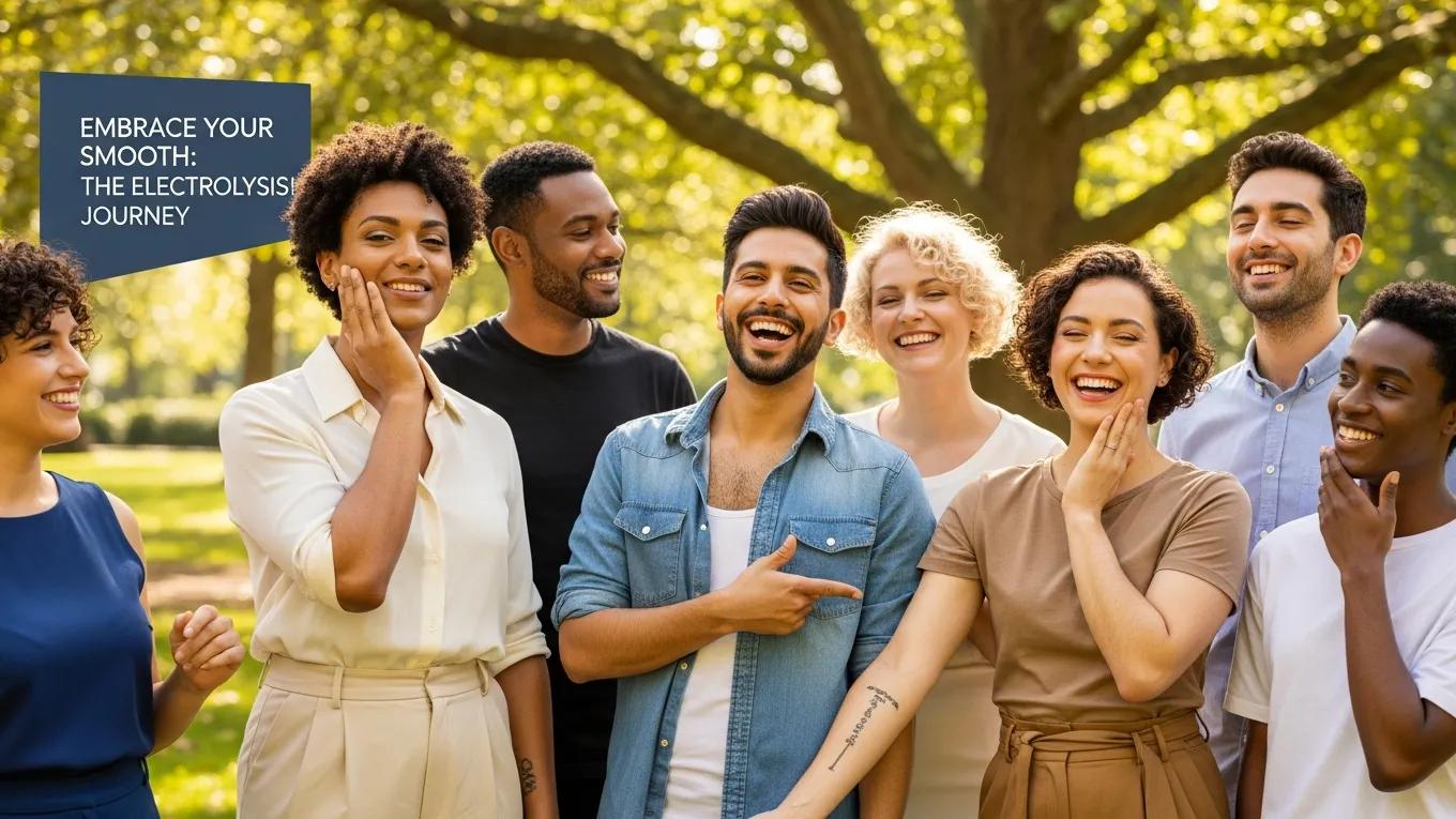 Transgender individuals celebrating their hair-free skin outdoors, highlighting the benefits of electrolysis