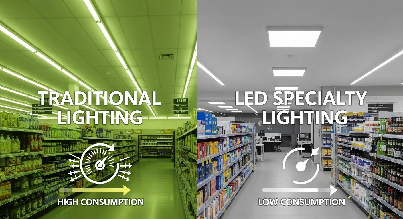 Comparison of energy efficiency between traditional lighting and LED specialty lighting in a commercial environment