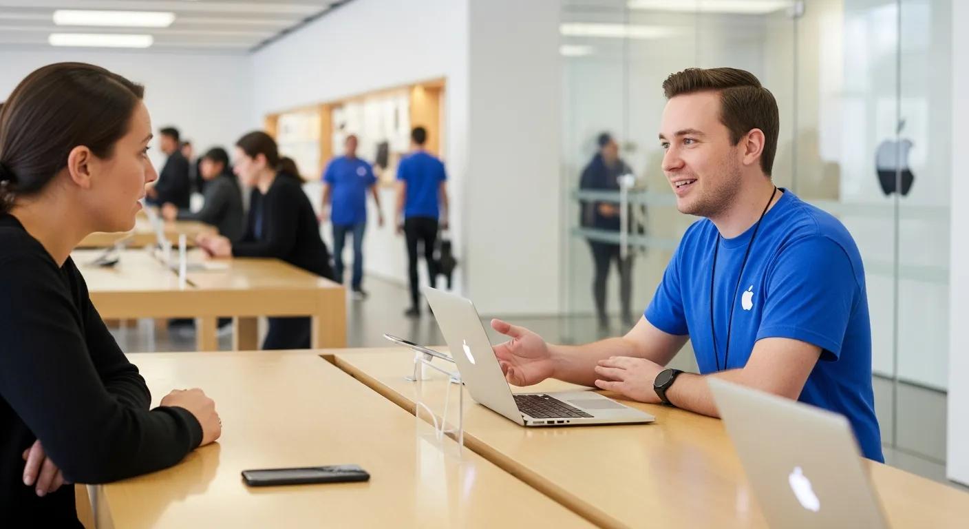 Customer speaking with Apple staff at the Genius Bar