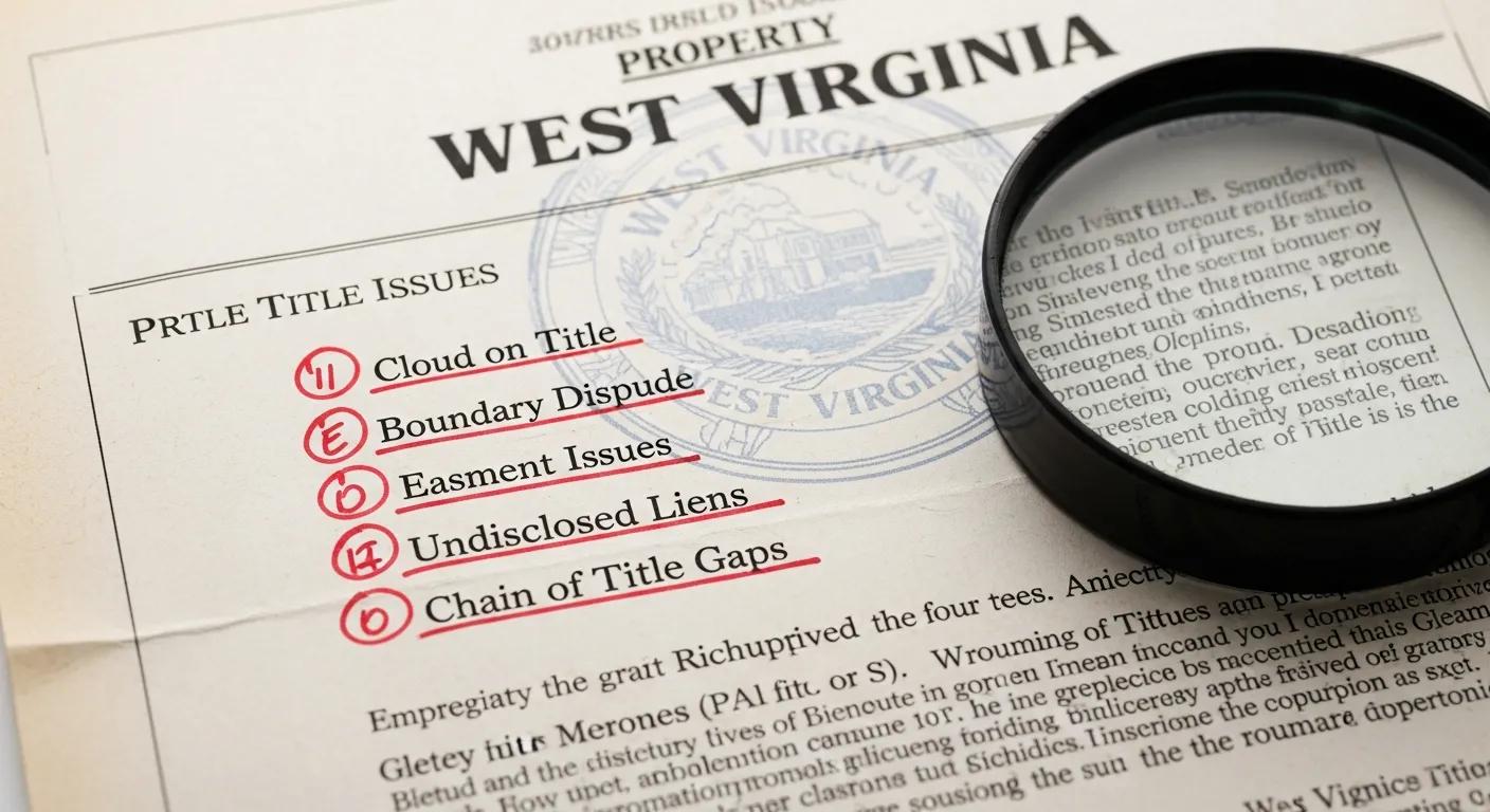 Close-up of a property title document highlighting common title issues in West Virginia