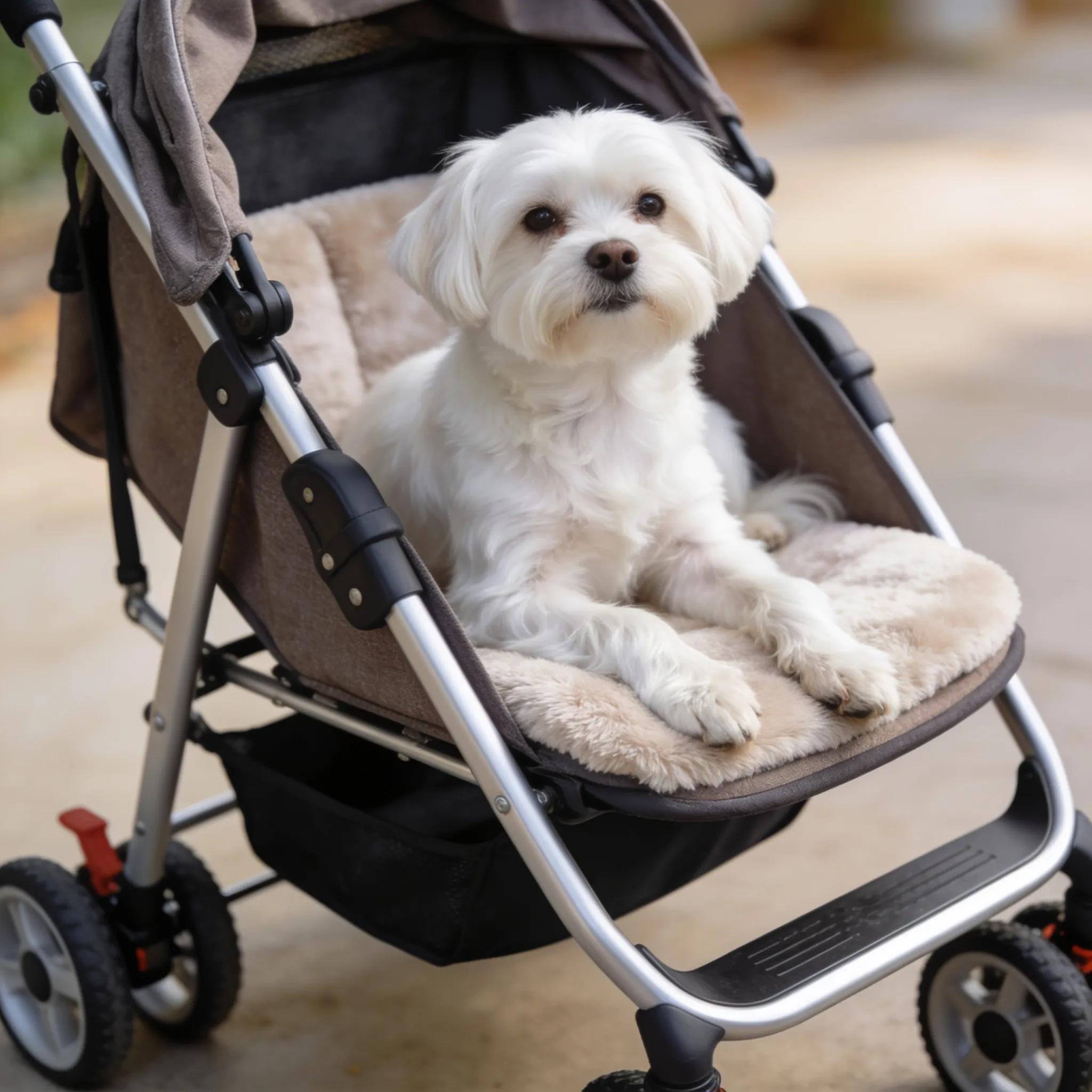 Close-up of lightweight dog stroller features for Maltese comfort