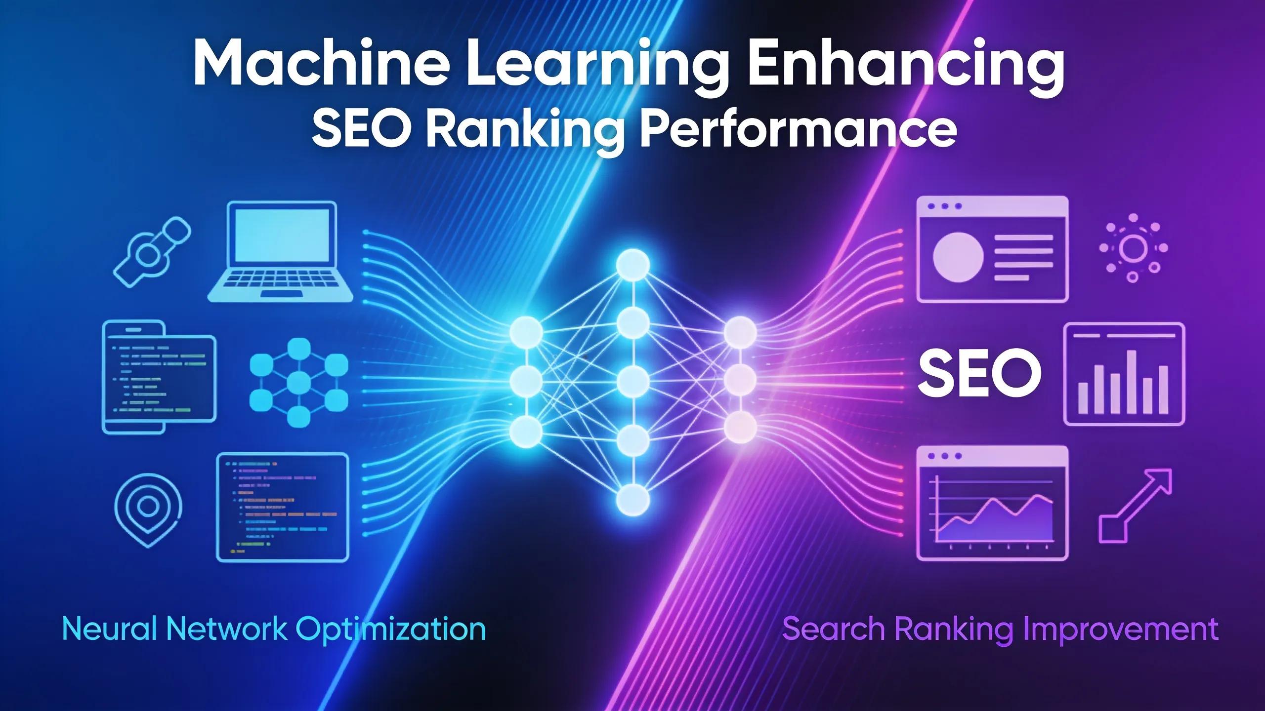 Conceptual image of machine learning techniques enhancing SEO ranking performance Conceptual image of machine learning techniques enhancing SEO ranking performance
