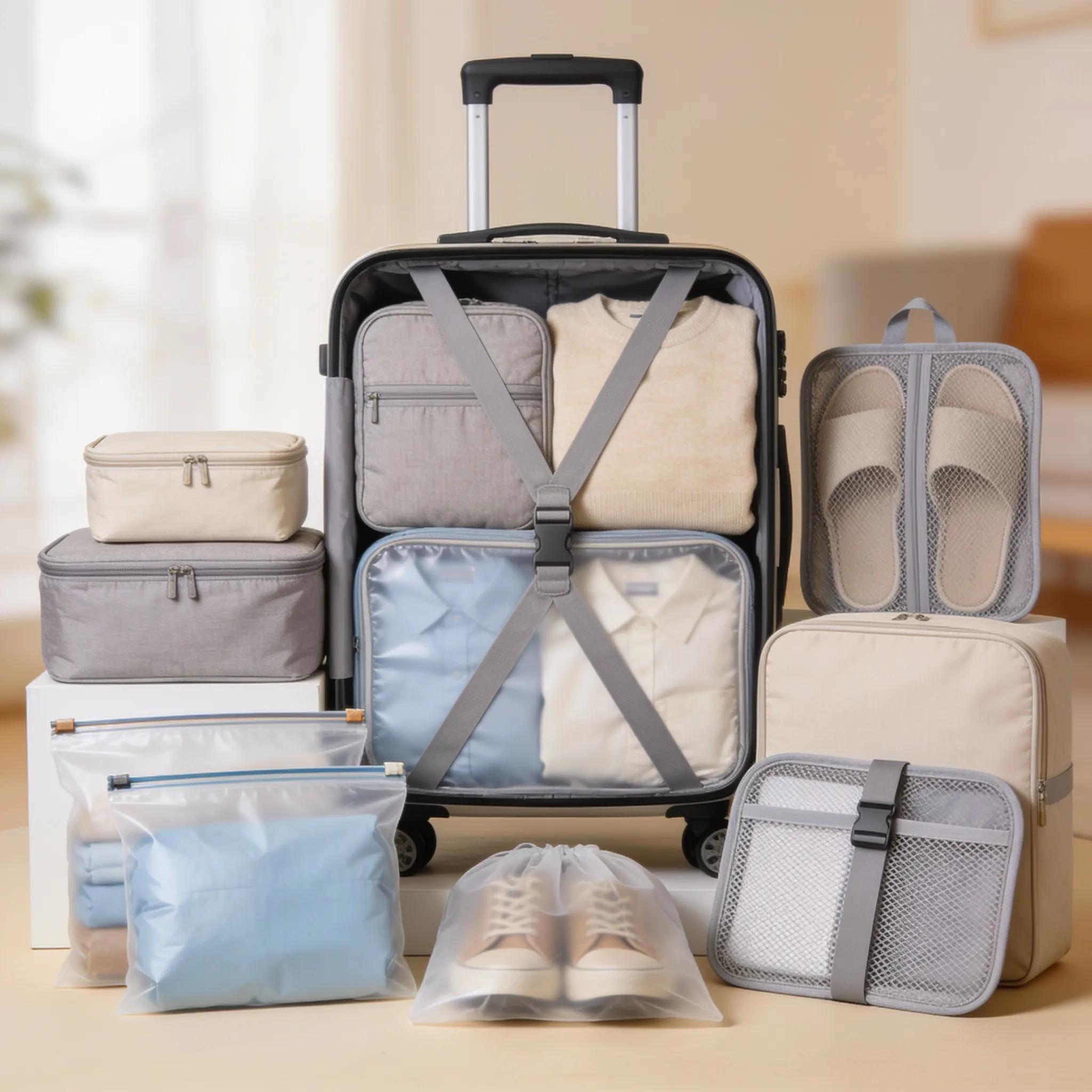 Organizers and travel accessories for efficient packing in a carry-on suitcase