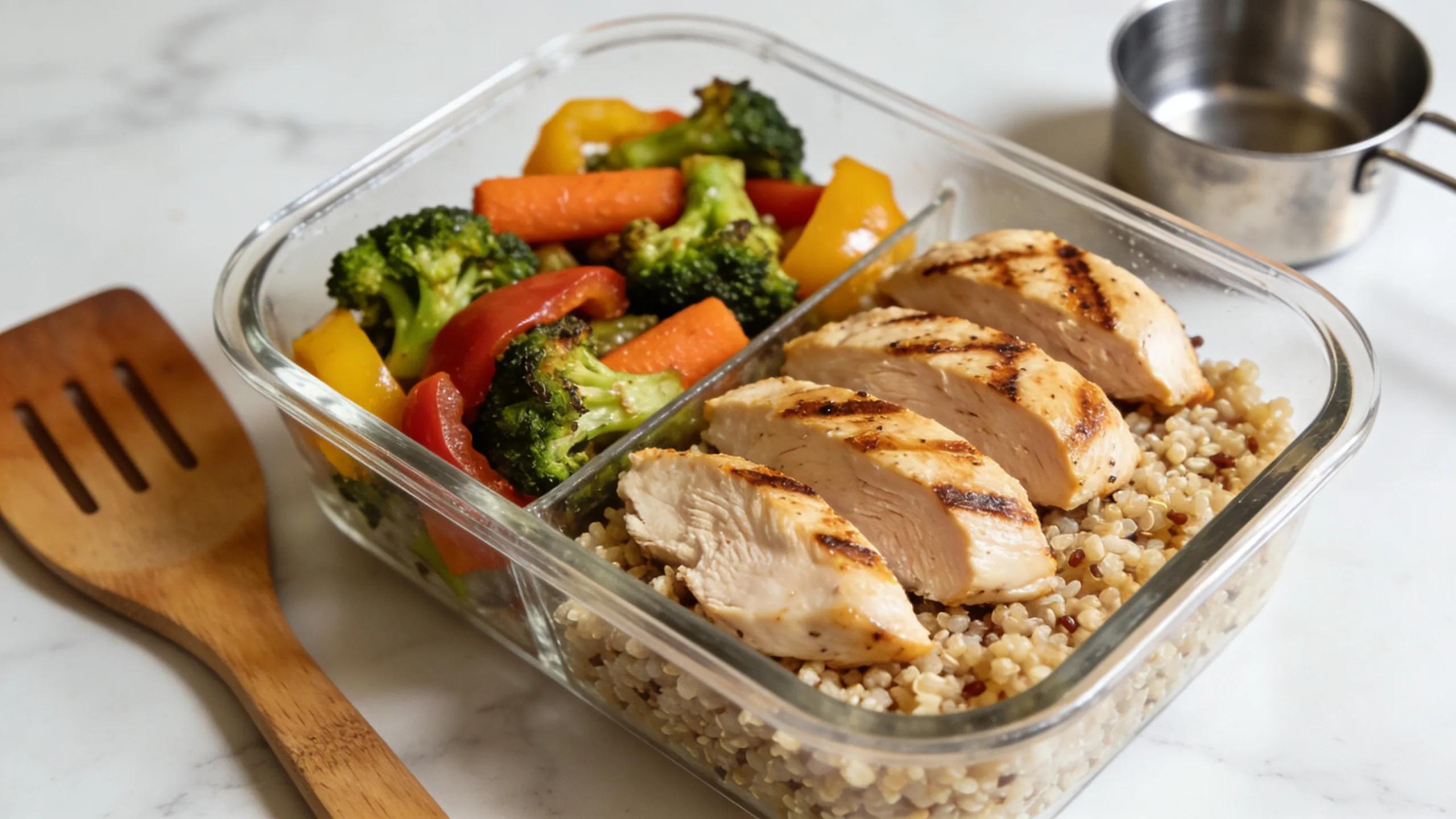 Well-organized meal prep container with balanced nutrients for fitness