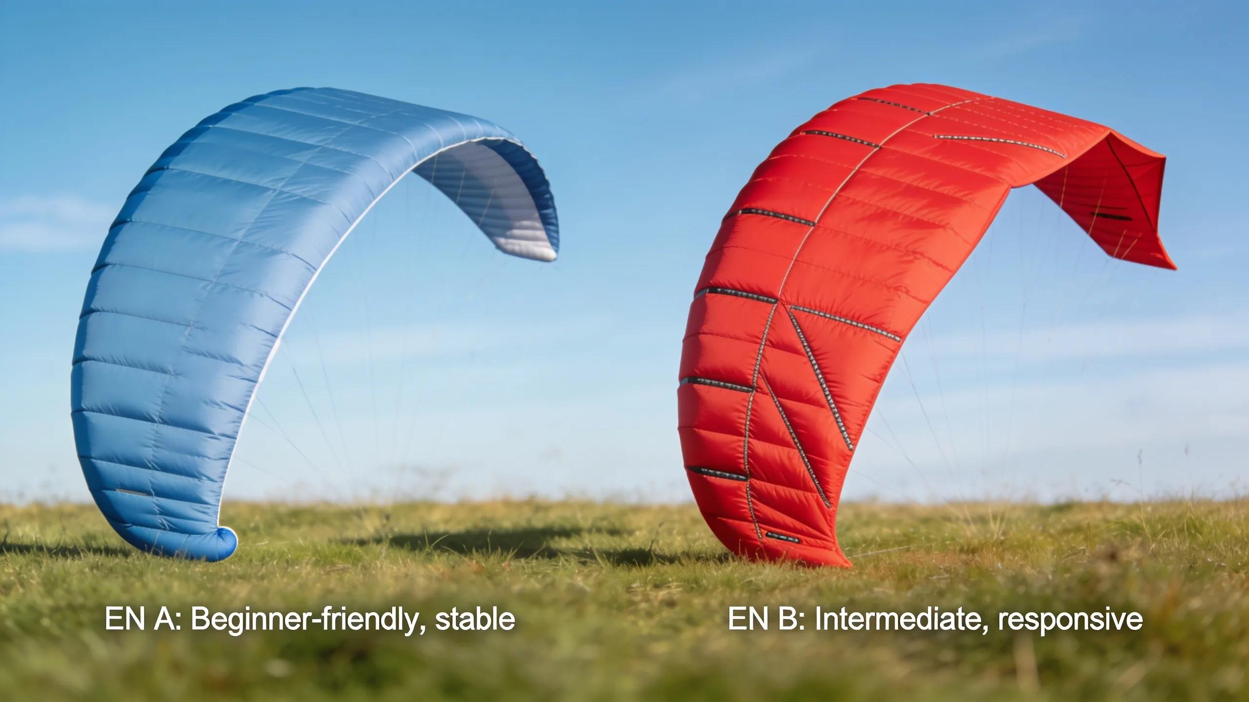 comparison of EN A and EN B paramotor wings illustrating safety ratings for beginners