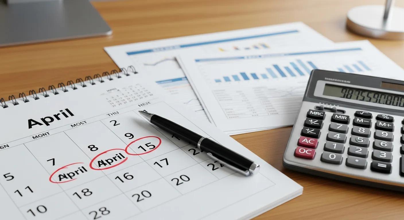 Close-up of a calendar with marked tax deadlines, pen, and calculator, highlighting individual tax planning